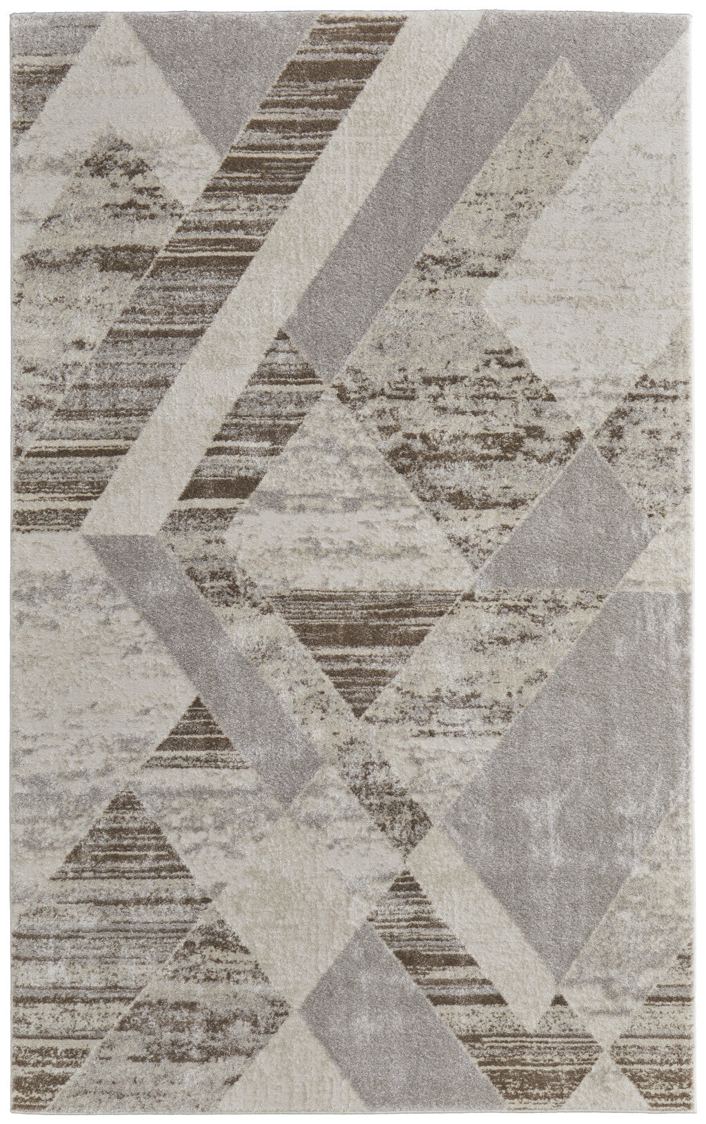 Stylish Stain-Resistant Geometric Power Loom Area Rug in Ivory and Brown for Homes