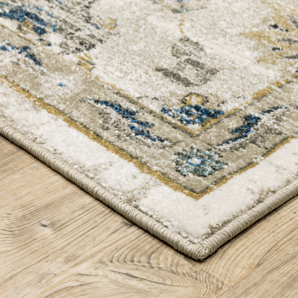 Stain-Resistant Elegant Oriental-Style Runner Rug in Charcoal Blue, Rust, Beige, Gold, and Grey for Creating Cozy Living Spaces