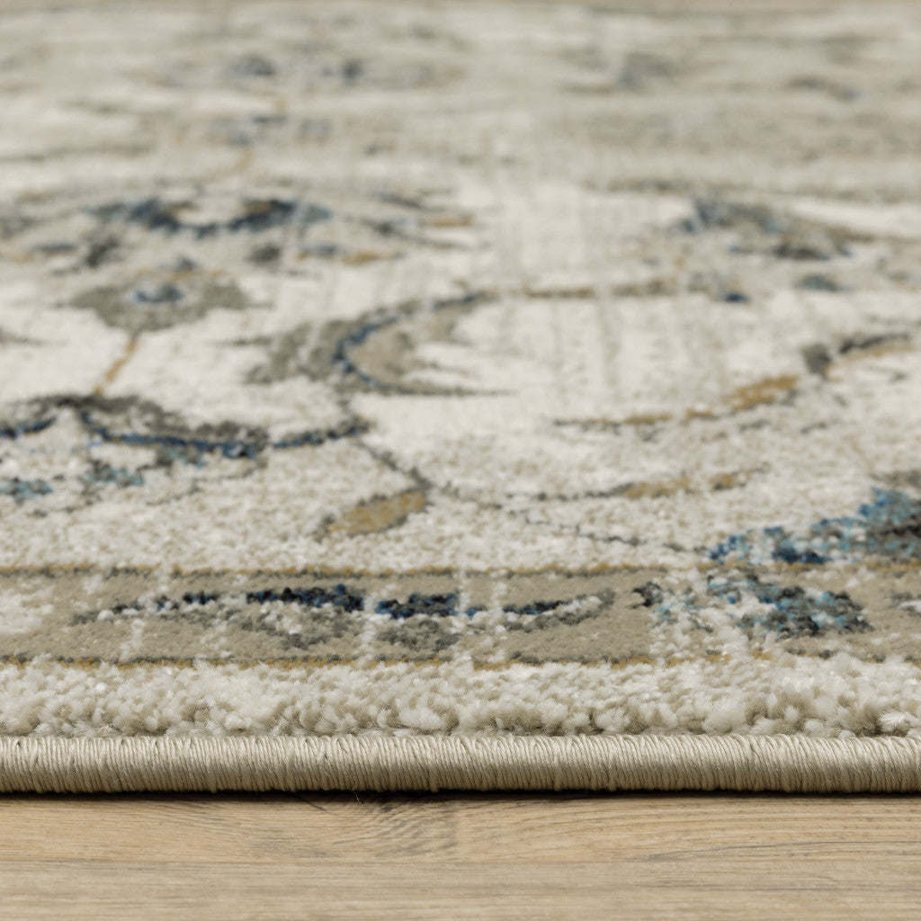 Stain-Resistant Elegant Oriental-Style Runner Rug in Charcoal Blue, Rust, Beige, Gold, and Grey for Creating Cozy Living Spaces