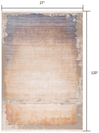 Stylish and Elegant Beige and Blue Abstract Design Power Loom Runner Rug for Enhancing Your Living Space