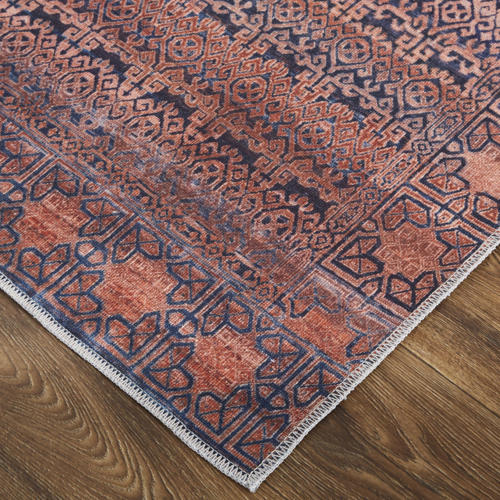 Vibrant Red, Brown & Blue Floral Power Loom Area Rug for Cozy Home Decor
