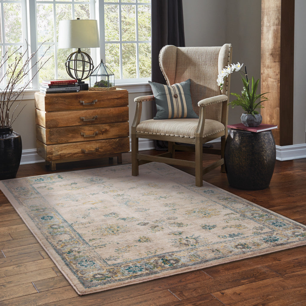 Stain-Resistant Elegant Ivory and Blue Oriental Runner Rug - Ideal for Kids & Pets
