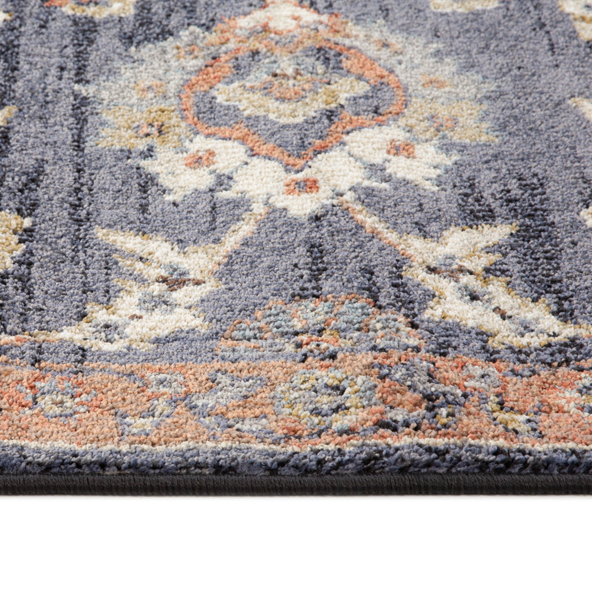 Stain-Resistant Elegant Floral Power Loom Area Rug in Ivory, Navy, Blue & Brown Design Ideal for Homes with Kids and Pets