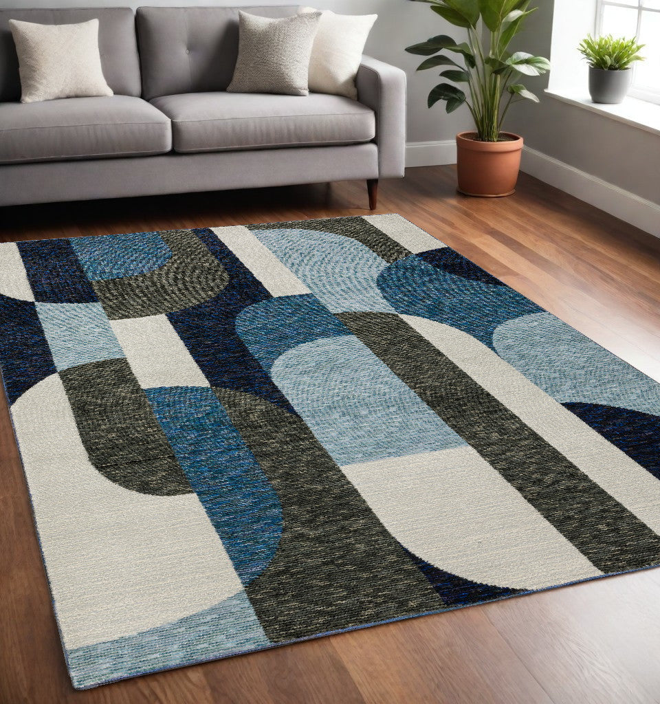 Stain-Resistant Geometric Area Rug in Stylish Brown & Ivory for Homes with Kids & Pets