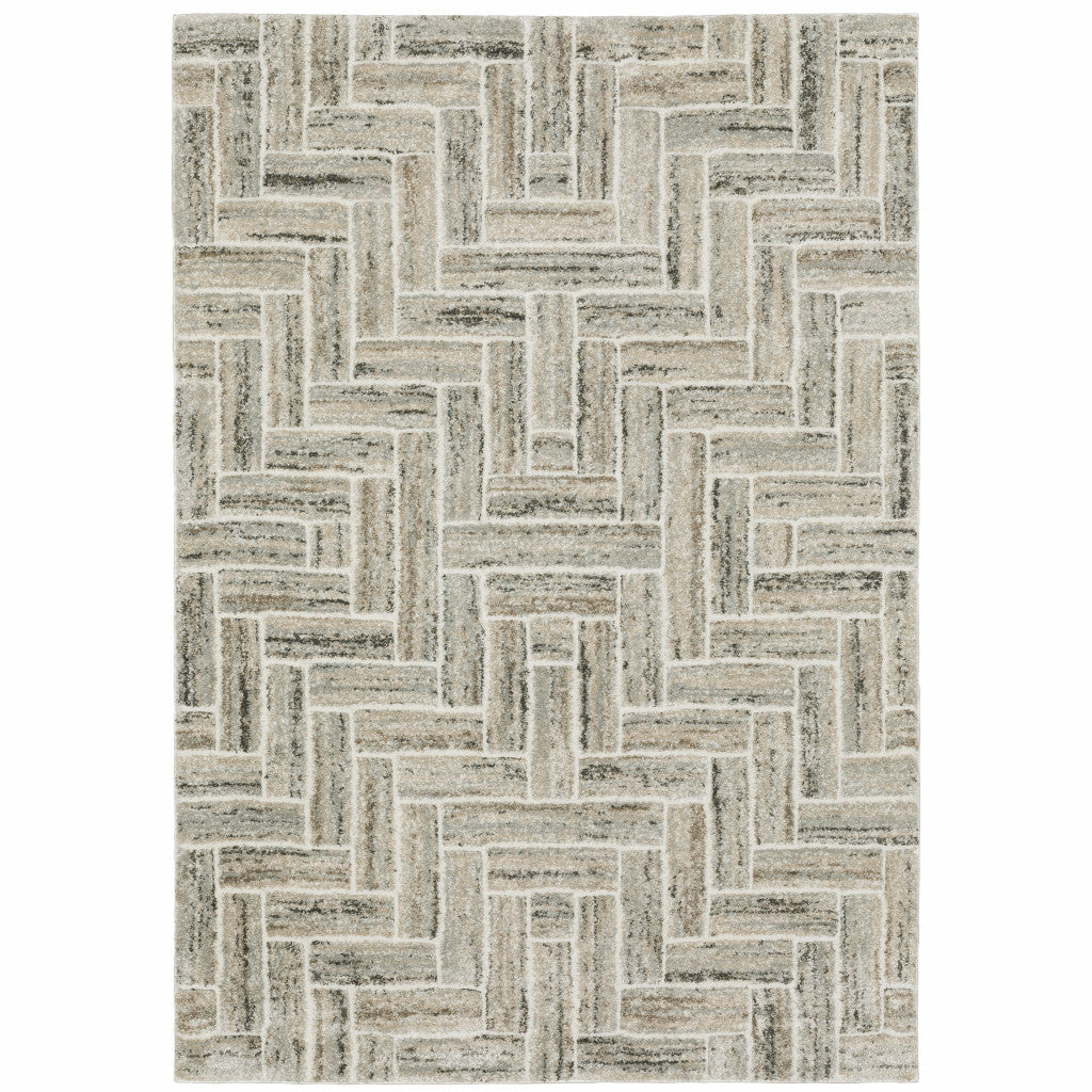 Stain-Resistant Geometric Power Loom Runner Rug in Beige and Ivory for Home Comfort