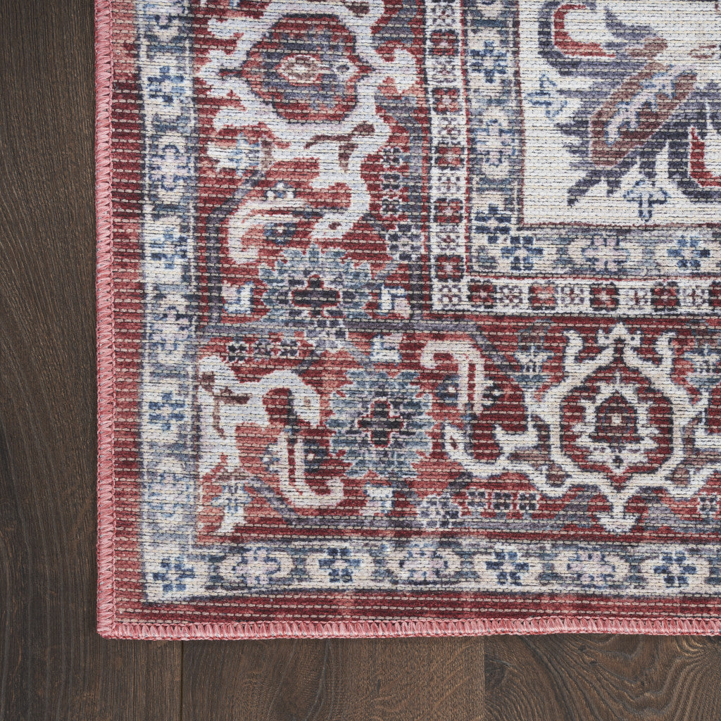 9' x 12' Distressed Washable Red and Ivory Floral Area Rug for a Cozy Home