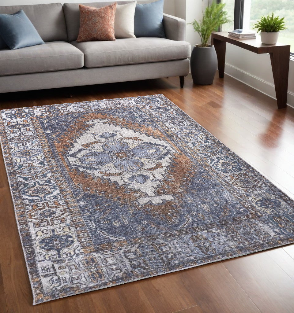 Exquisite Blue, Ivory, and Brown Floral Area Rug for Opulent Living Space Decoration