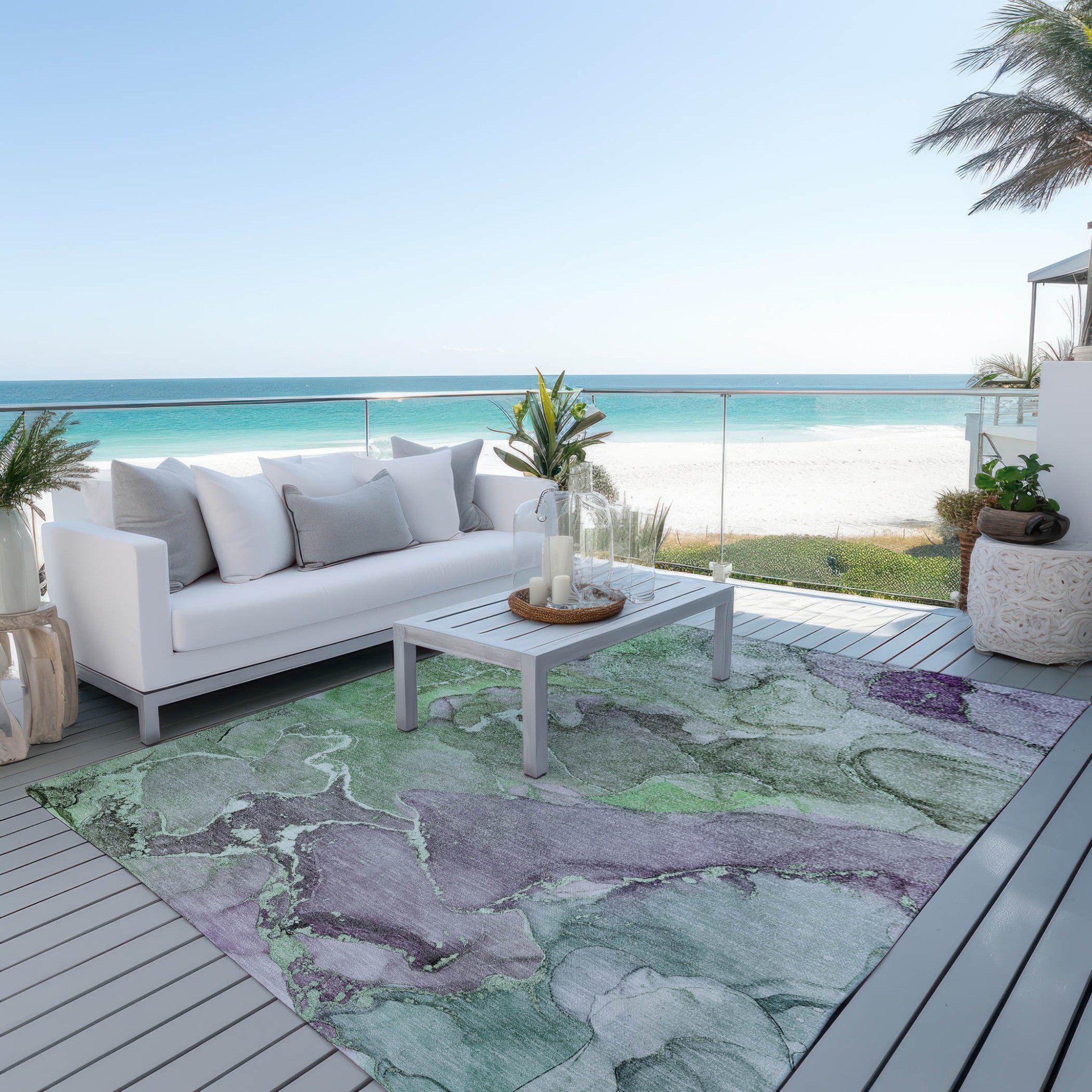 Stylish Blue Abstract Washable Non-Slip Outdoor Runner Rug for Any Space