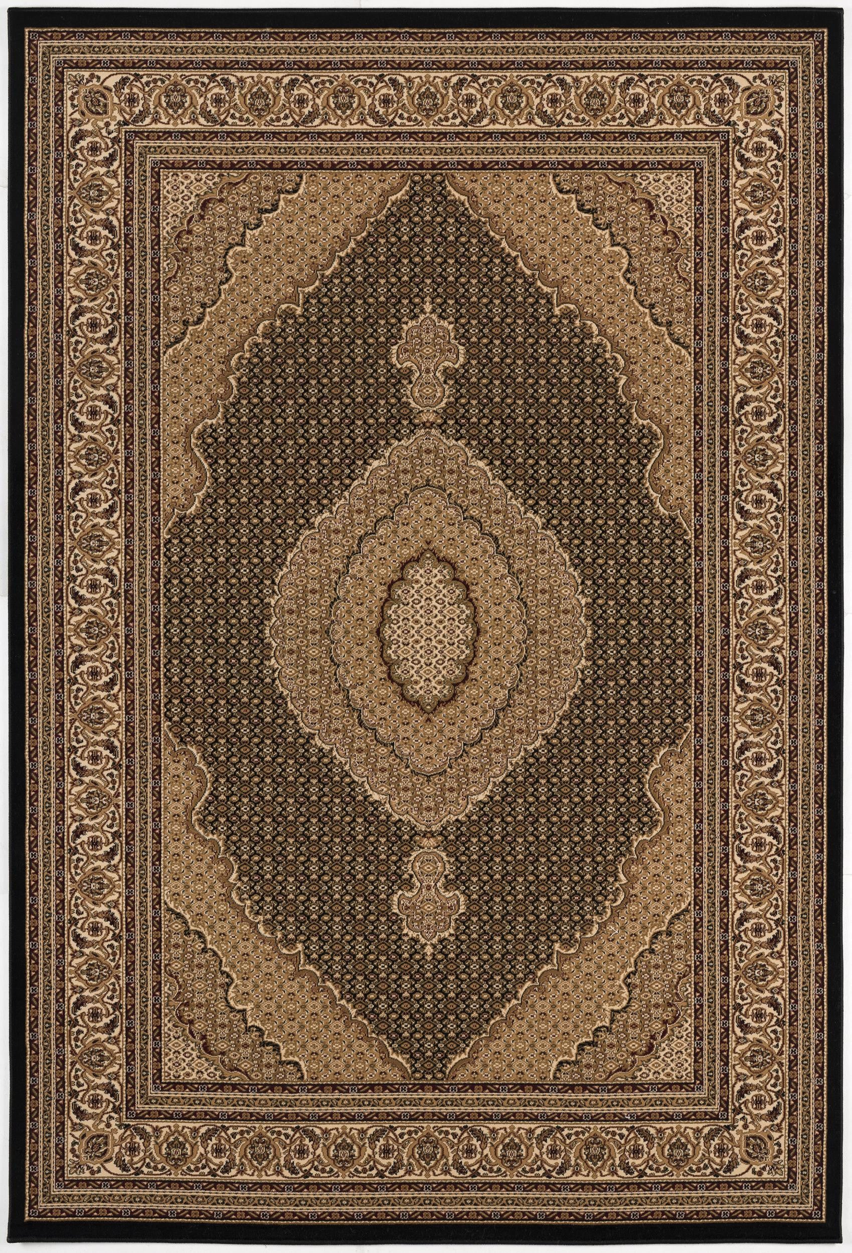 Stylish Power Loom Runner Rug with Elegant Beige and Black Medallion Design for Sophisticated and Refined Spaces