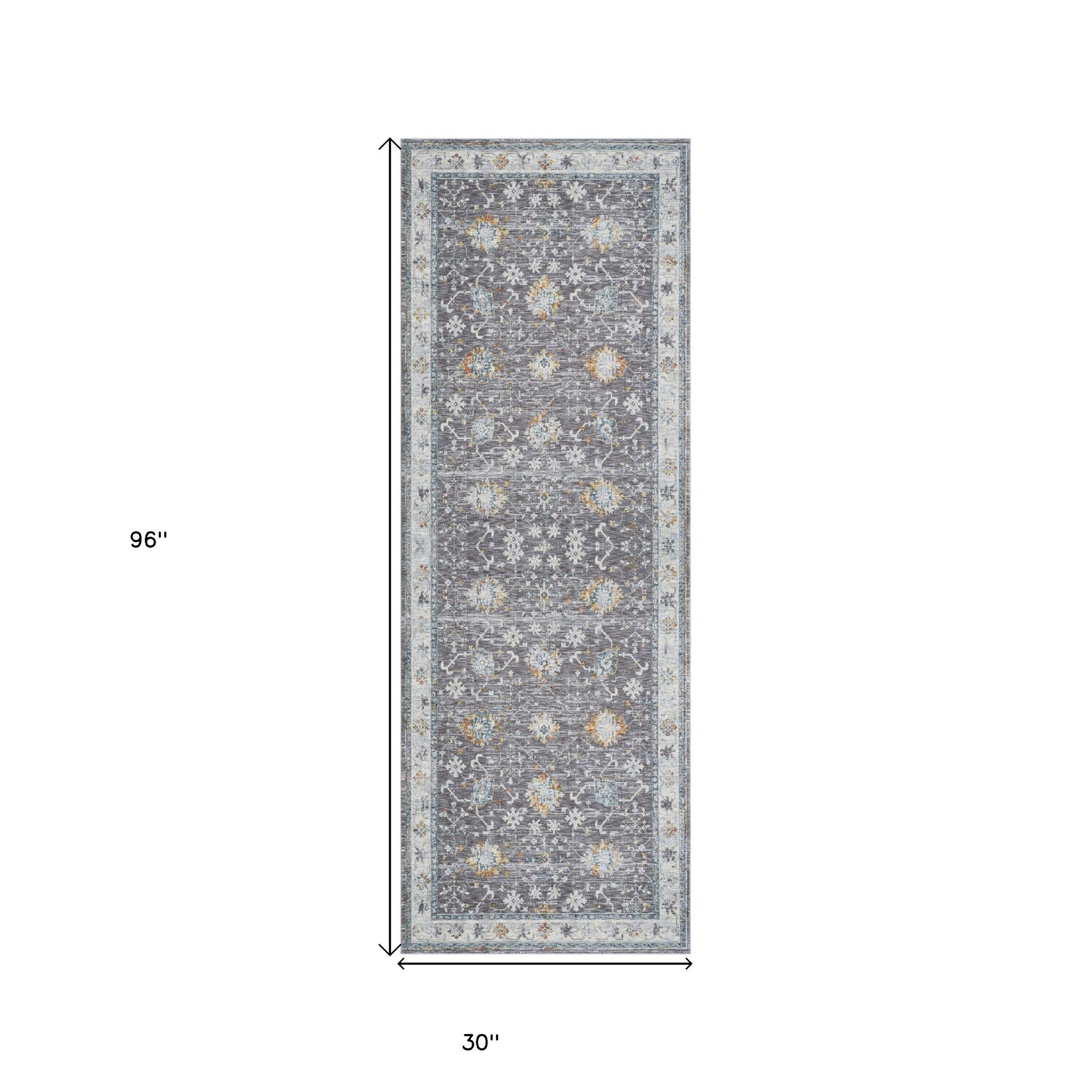 8-Foot Gray and Blue Floral Distressed Runner Rug for a Charming Living Space