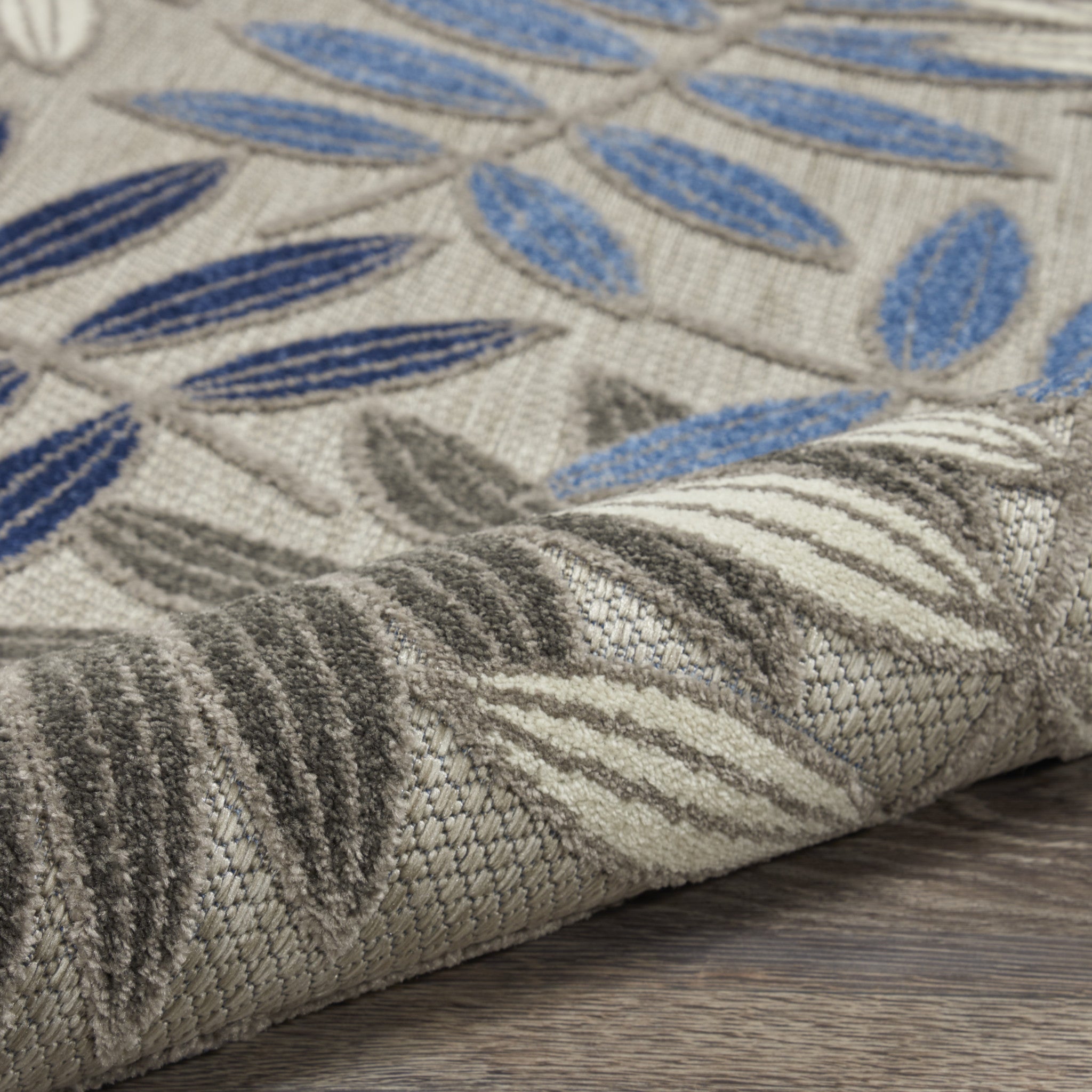 Stylish and Comfortable Elegant Turkish Outdoor and Indoor Area Rug with Grey/Blue Floral Design