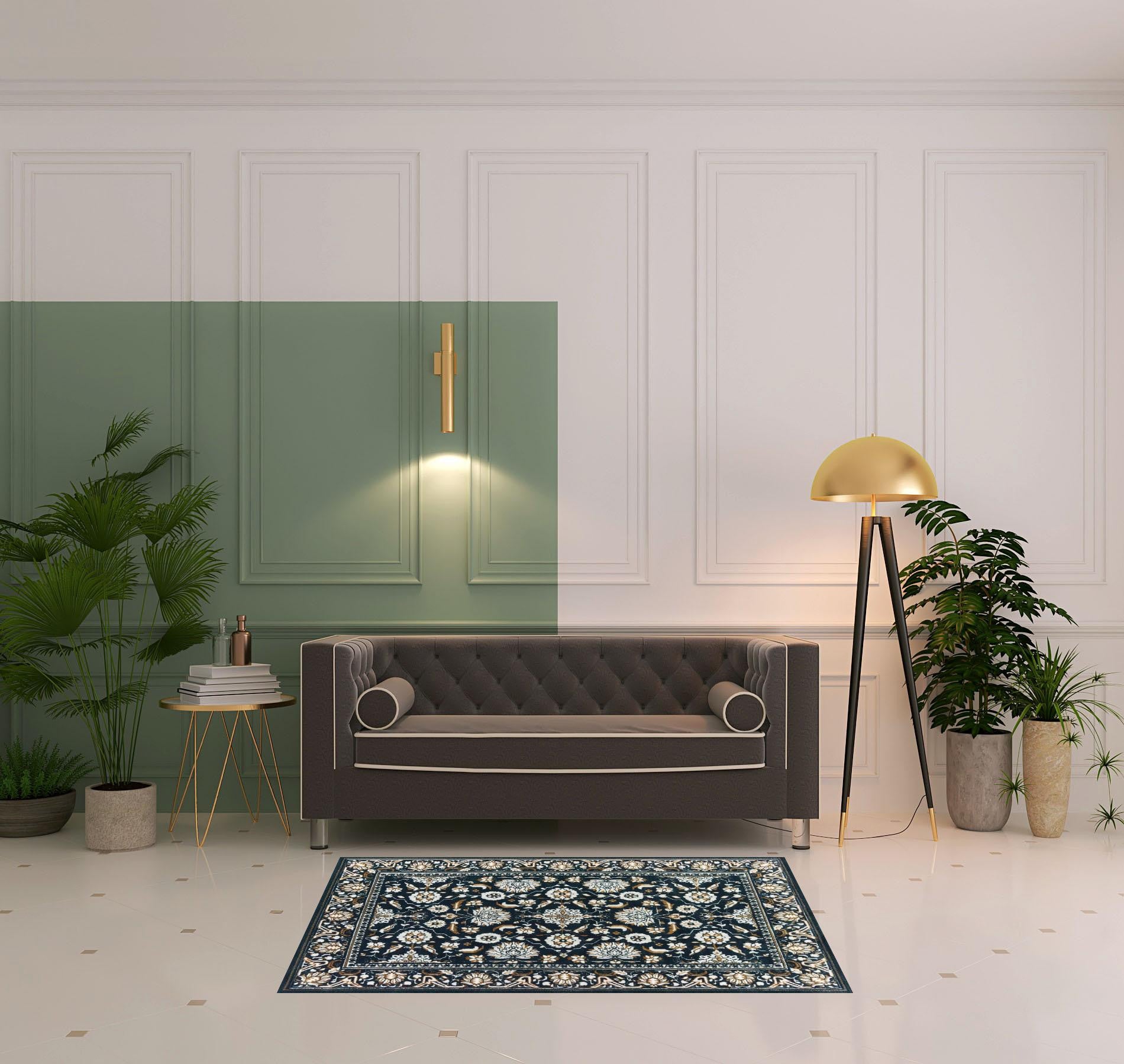 Elegant Stain - Resistant Navy and Ivory Oriental Style Power - Loomed Runner Rug Ideal for Family Homes with Kids and Pets