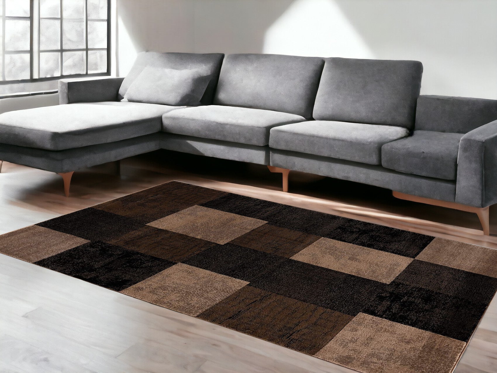 Stylish and Comfortable Elegant Brown Checkered Power Loom Runner Rug for Enhancing Your Home Decor