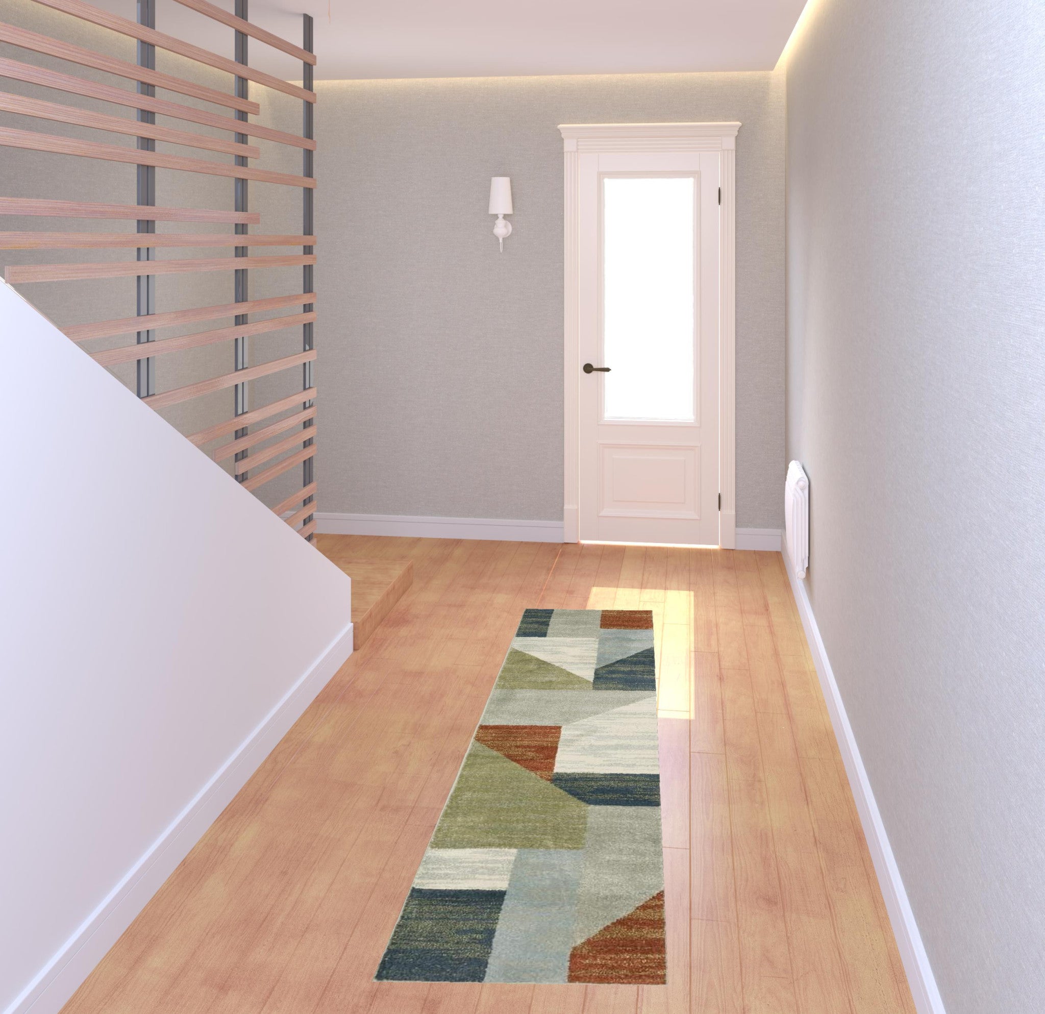 Stain-Resistant Geometric Power Loom Area Rug with Stylish Grey, Teal, Rust, and Multiple Color Design for Added Home Warmth