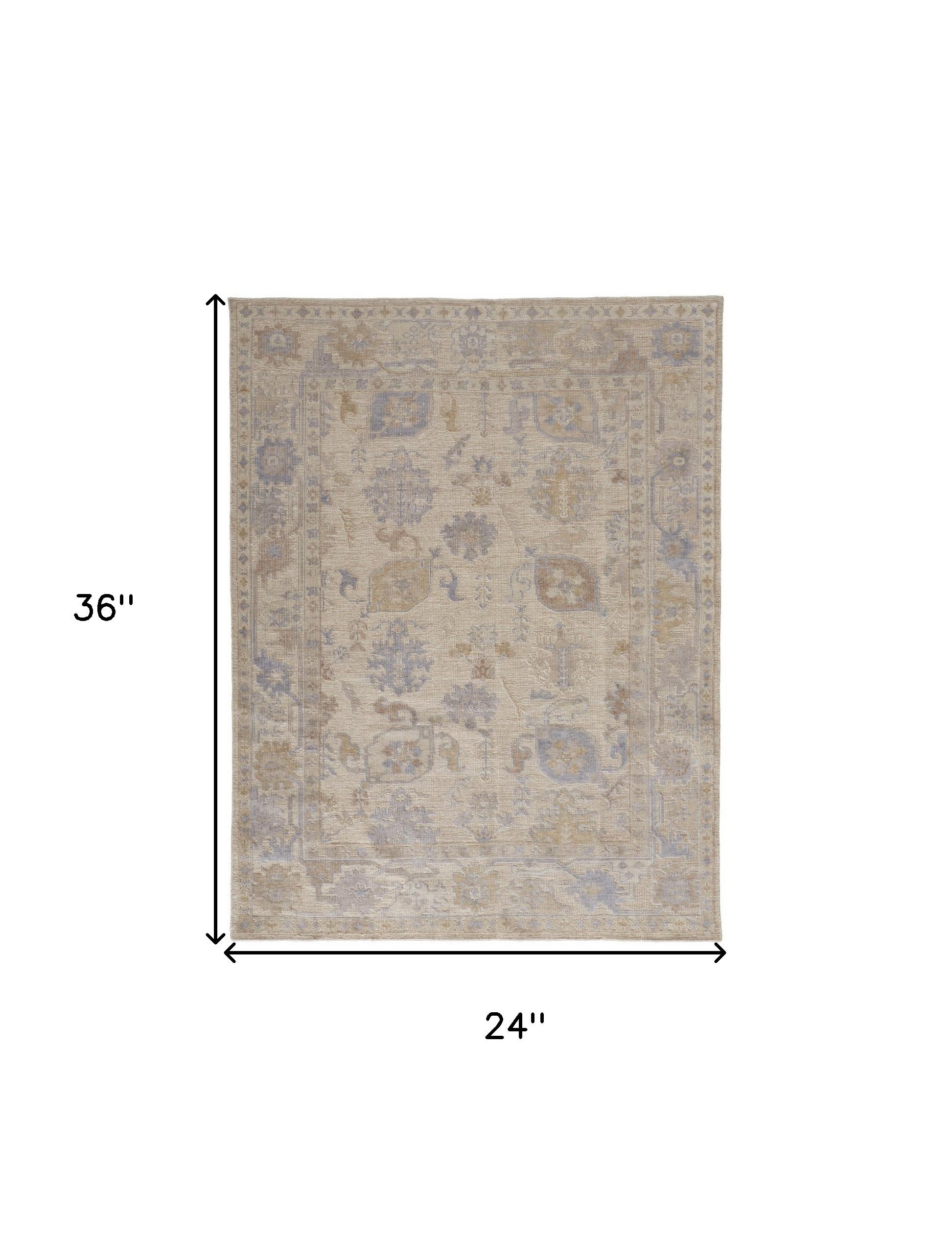 Stain-Resistant Floral Hand-Knotted Area Rug in Tan, Orange & Blue Design for Elegant and Sophisticated Living Spaces