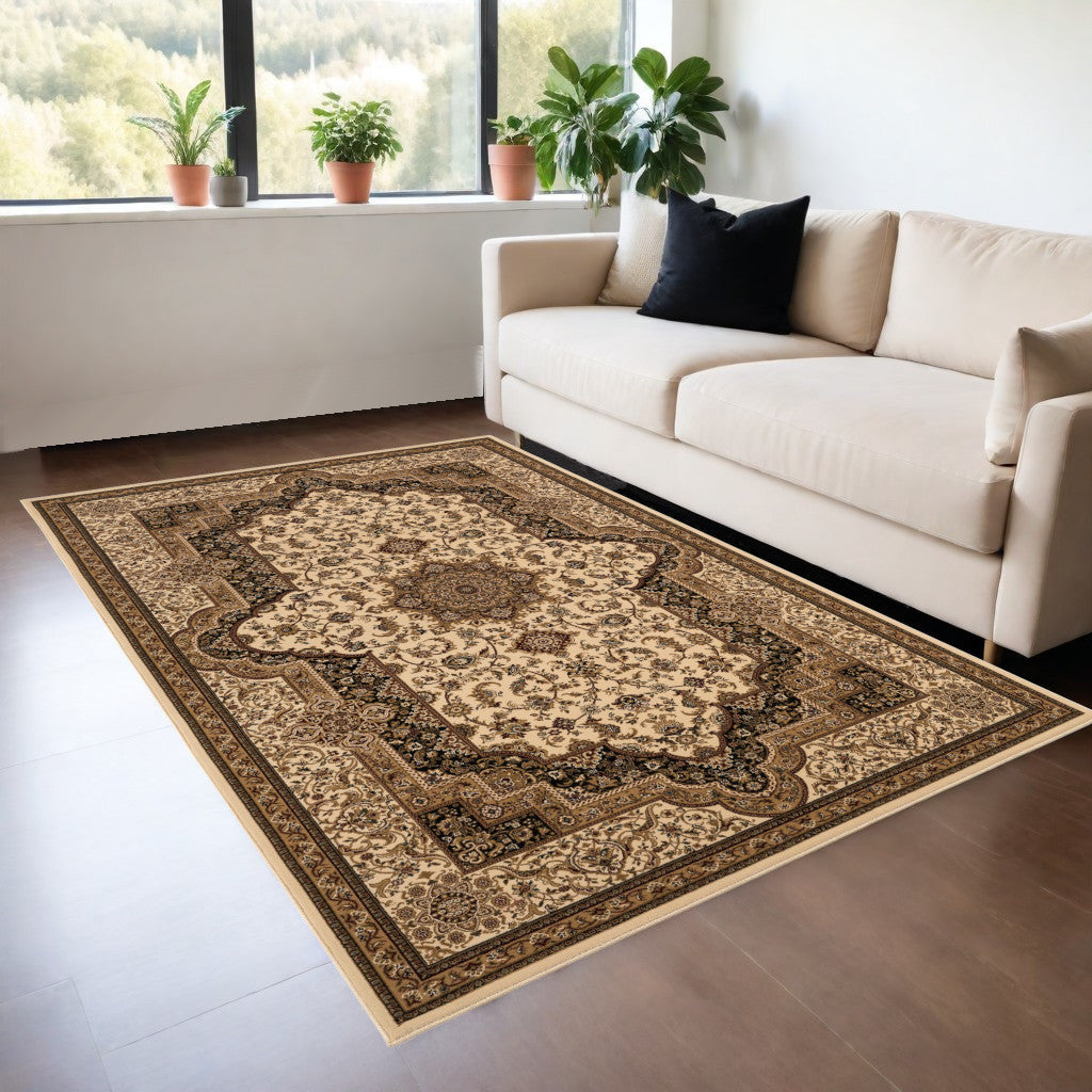 Stylish Black and Ivory Oriental Power Loom Area Rug for a Sophisticated Space