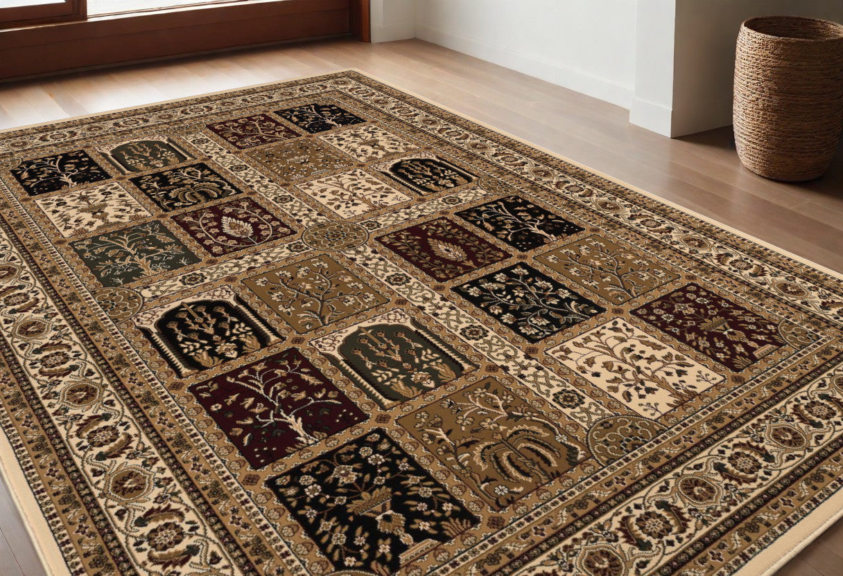 Exquisite Beige and Black Oriental Style Power Loom Runner Area Rug - Enhance Your Living Space with Elegance and Comfort