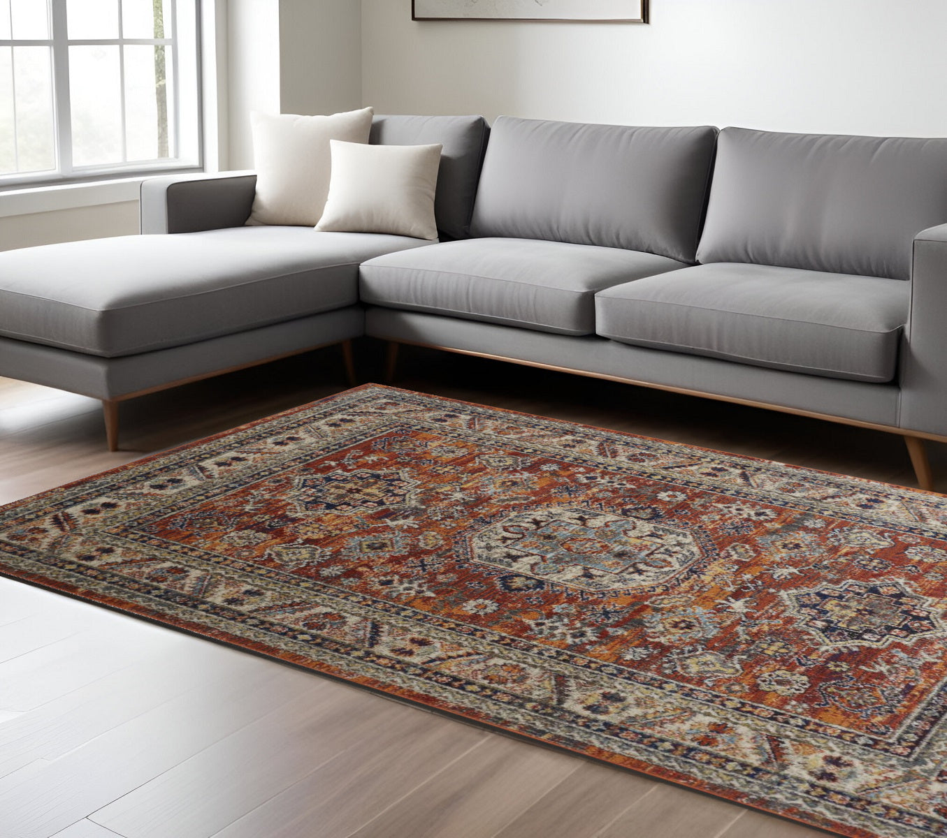 Red Orange Floral Stain-Resistant Area Rug for Stylish and Warm Living Spaces