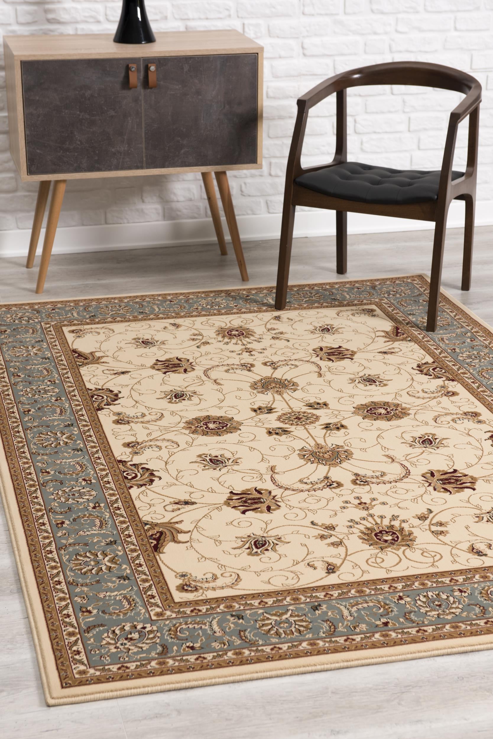 Stylish Blue and Ivory Oriental Power Loom Runner Rug for Warm Home Decor