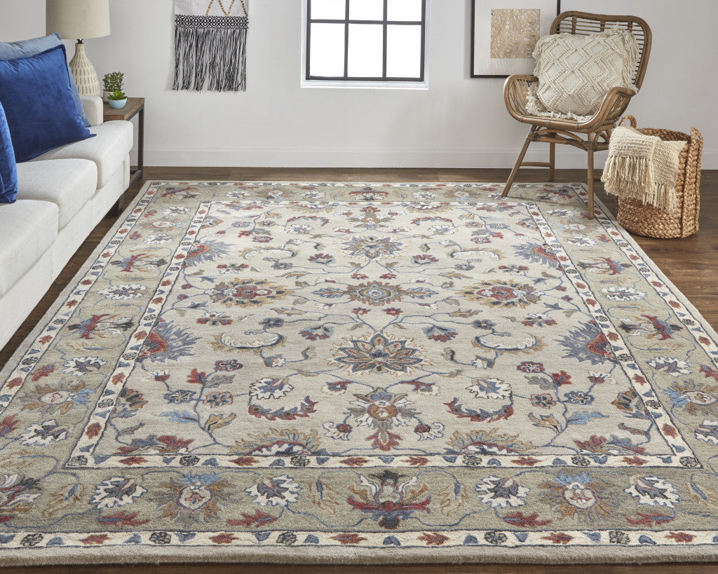 Ivory and Blue Stain-Resistant Hand-Tufted Floral Area Rug - Stylish & Inviting