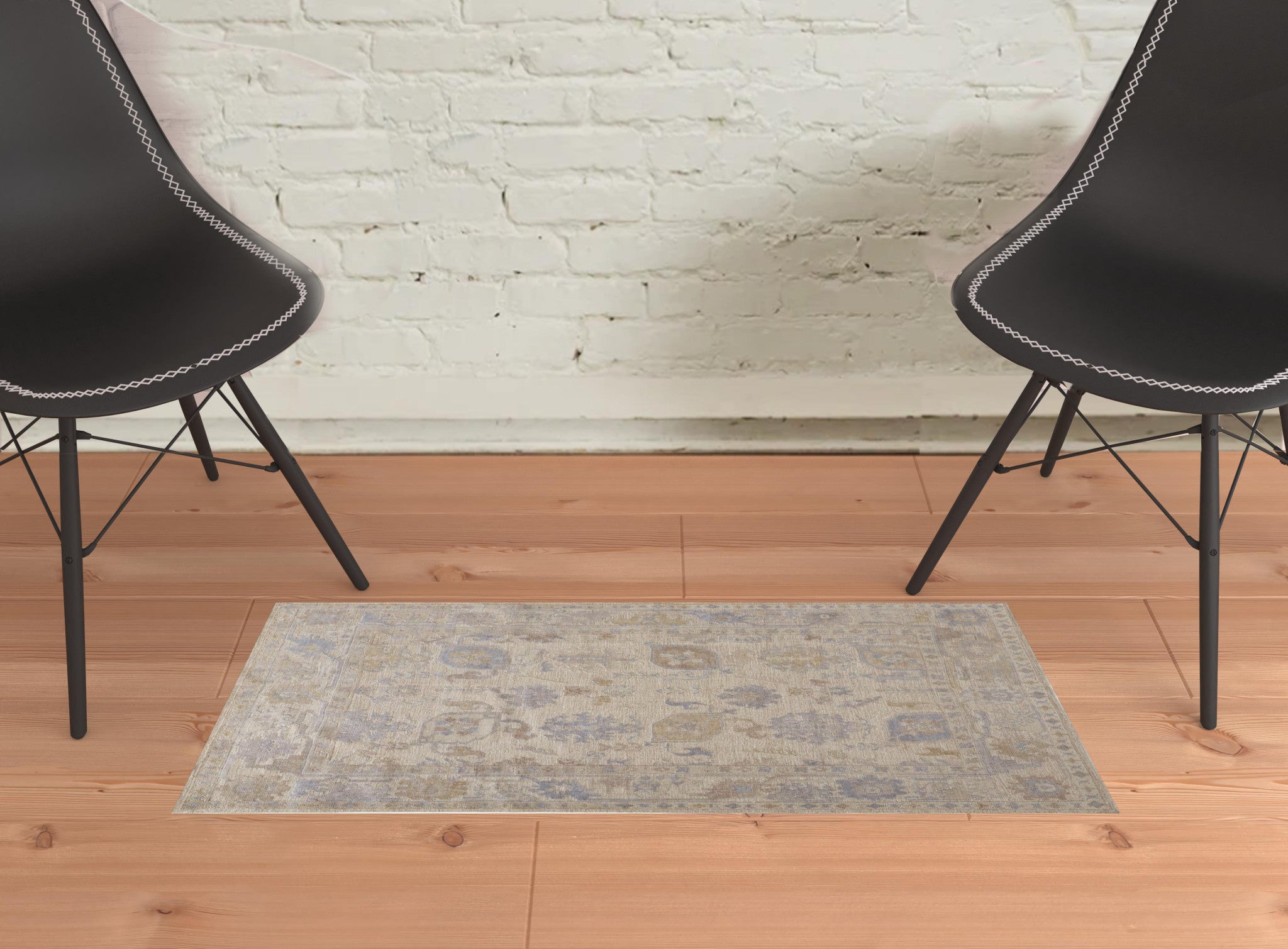 Stain-Resistant Floral Hand-Knotted Area Rug in Tan, Orange & Blue Design for Elegant and Sophisticated Living Spaces