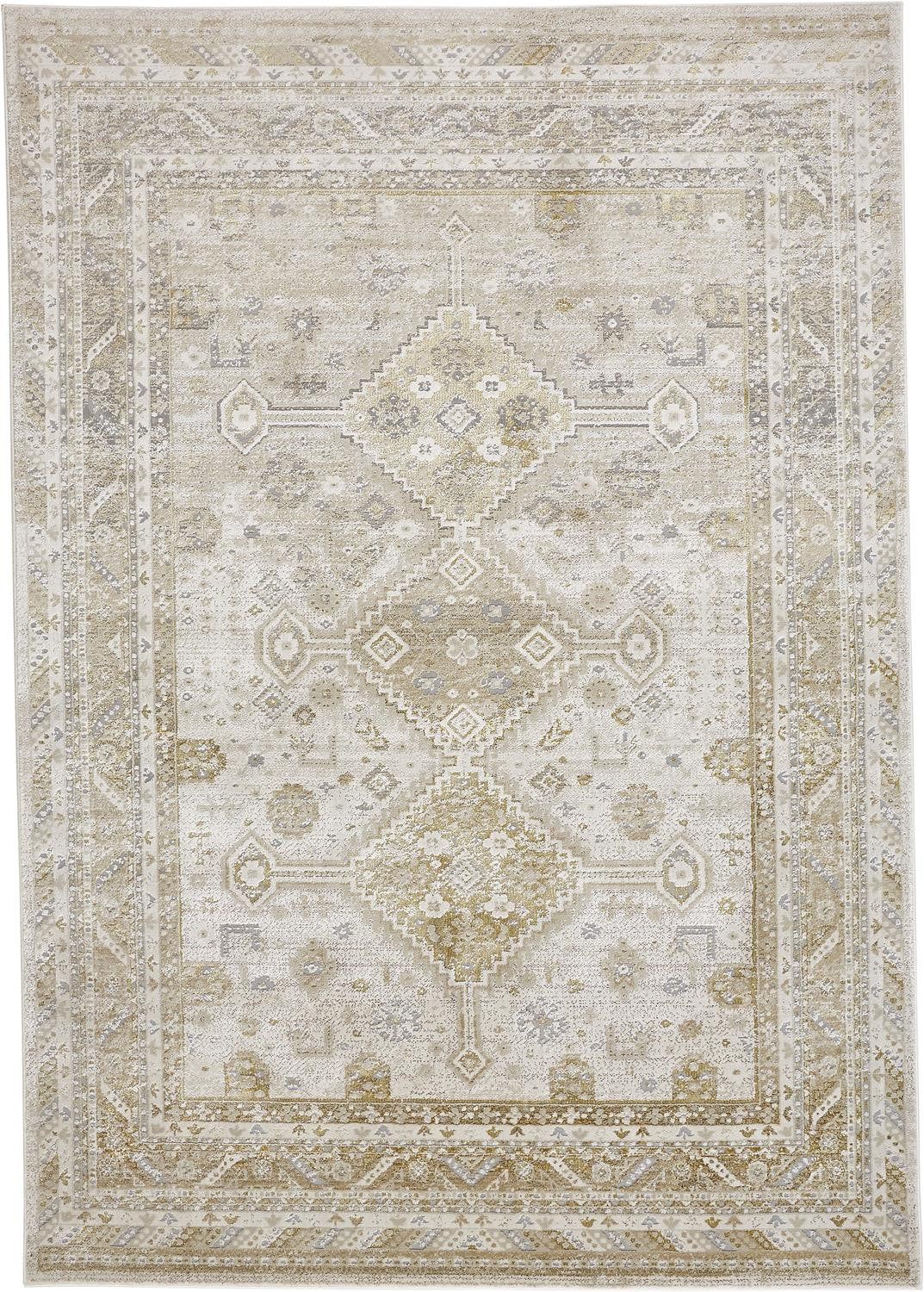 Elegant Gold and Ivory Floral Non - Slip Area Rug for Stylish Home Decor