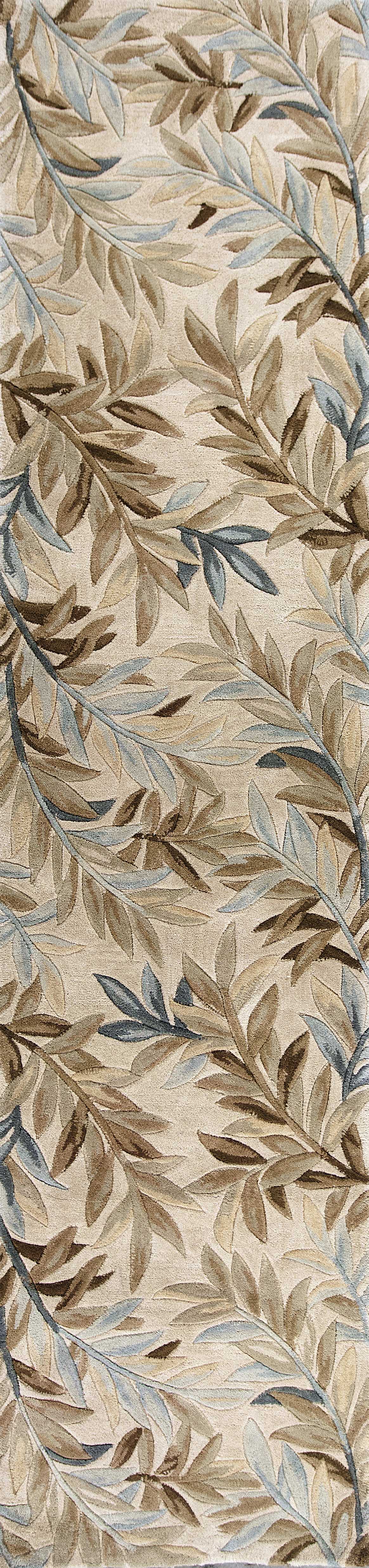 Exquisite Hand - Tufted Wool Area Rug in Elegant Ivory with Modern Tropical Branches and Floral Design