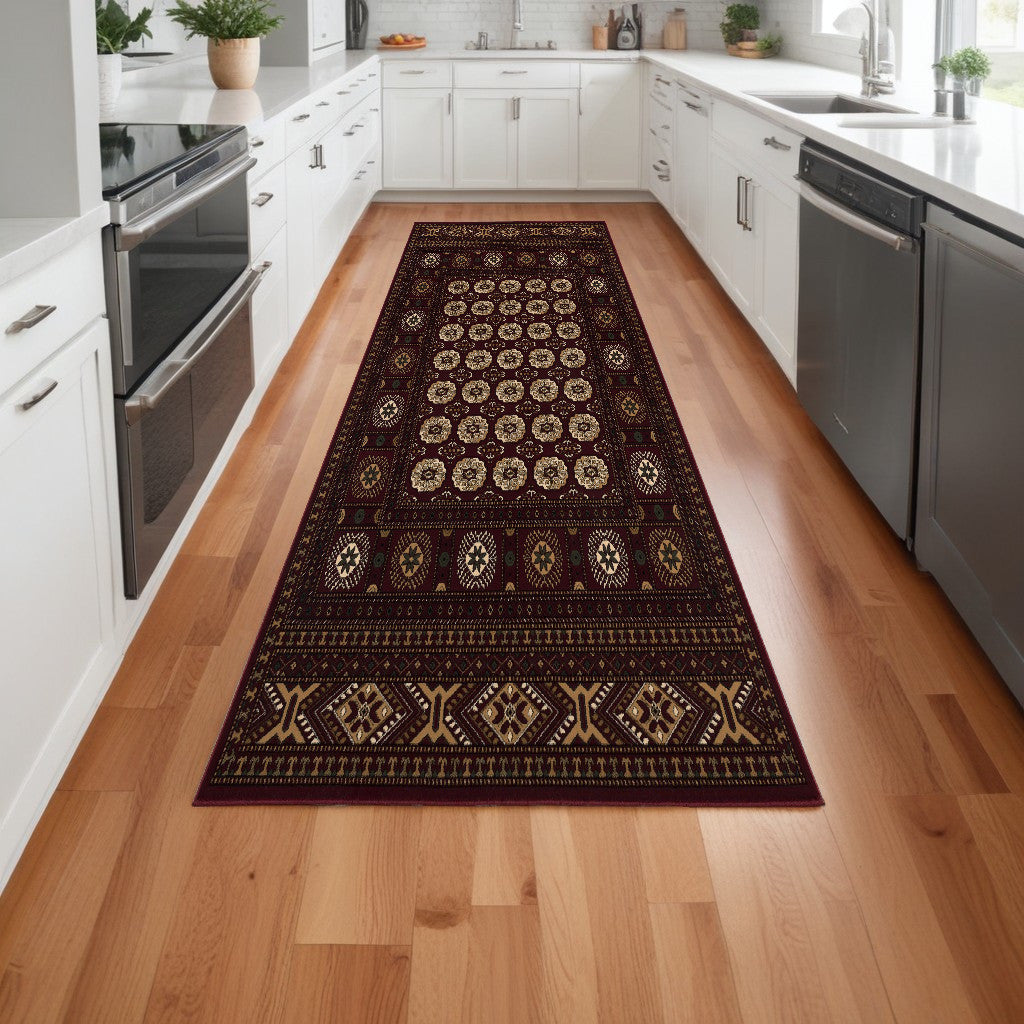 Stylish Red and Ivory Floral Medallion Power - Loomed Runner Rug for Home Décor