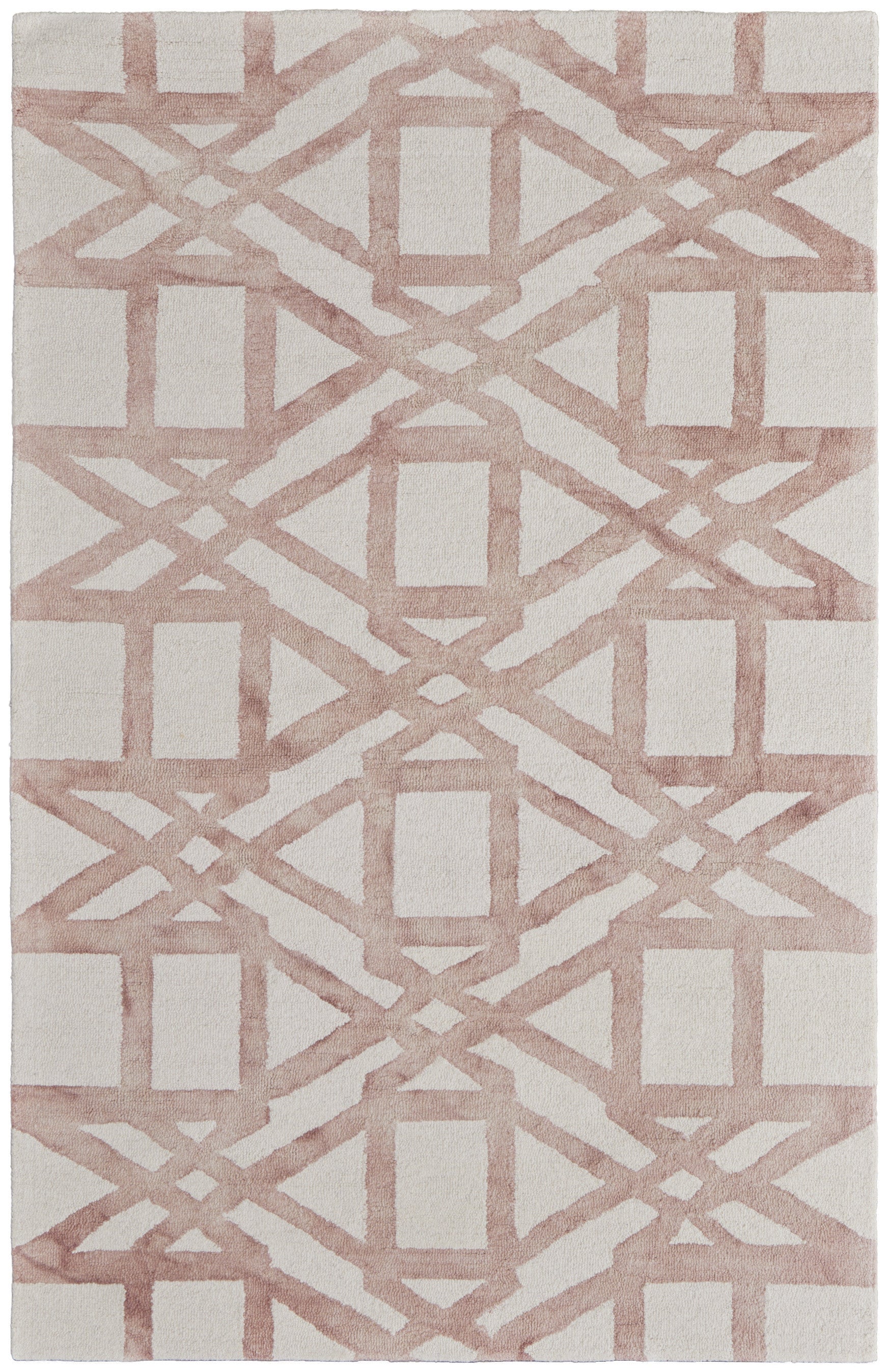 Stylish Soft Pink and Tan Wool Geometric Hand - Tufted Area Rug for Home Decor, Stain - Resistant and Comfortable