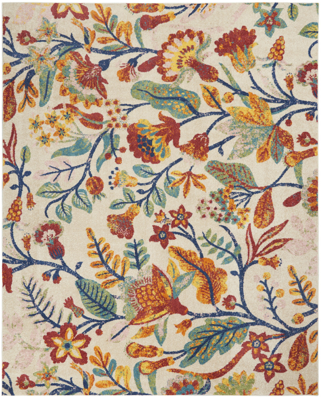 Stylish 9' x 12' Cream Floral Power - Loomed Area Rug for Chic Living Spaces
