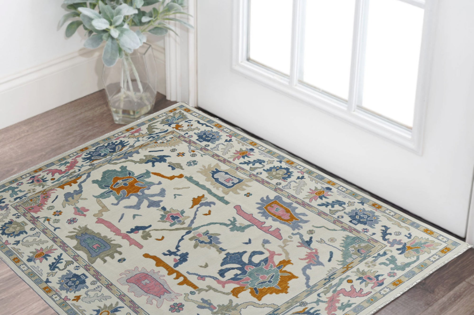 Stain-Resistant Wool Floral Hand-Knotted Area Rug with Fringe for Elegant and Stylish Interior Decor
