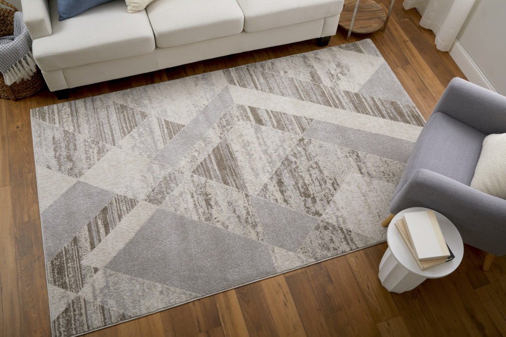 Stylish Stain-Resistant Geometric Power Loom Area Rug in Ivory and Brown for Homes