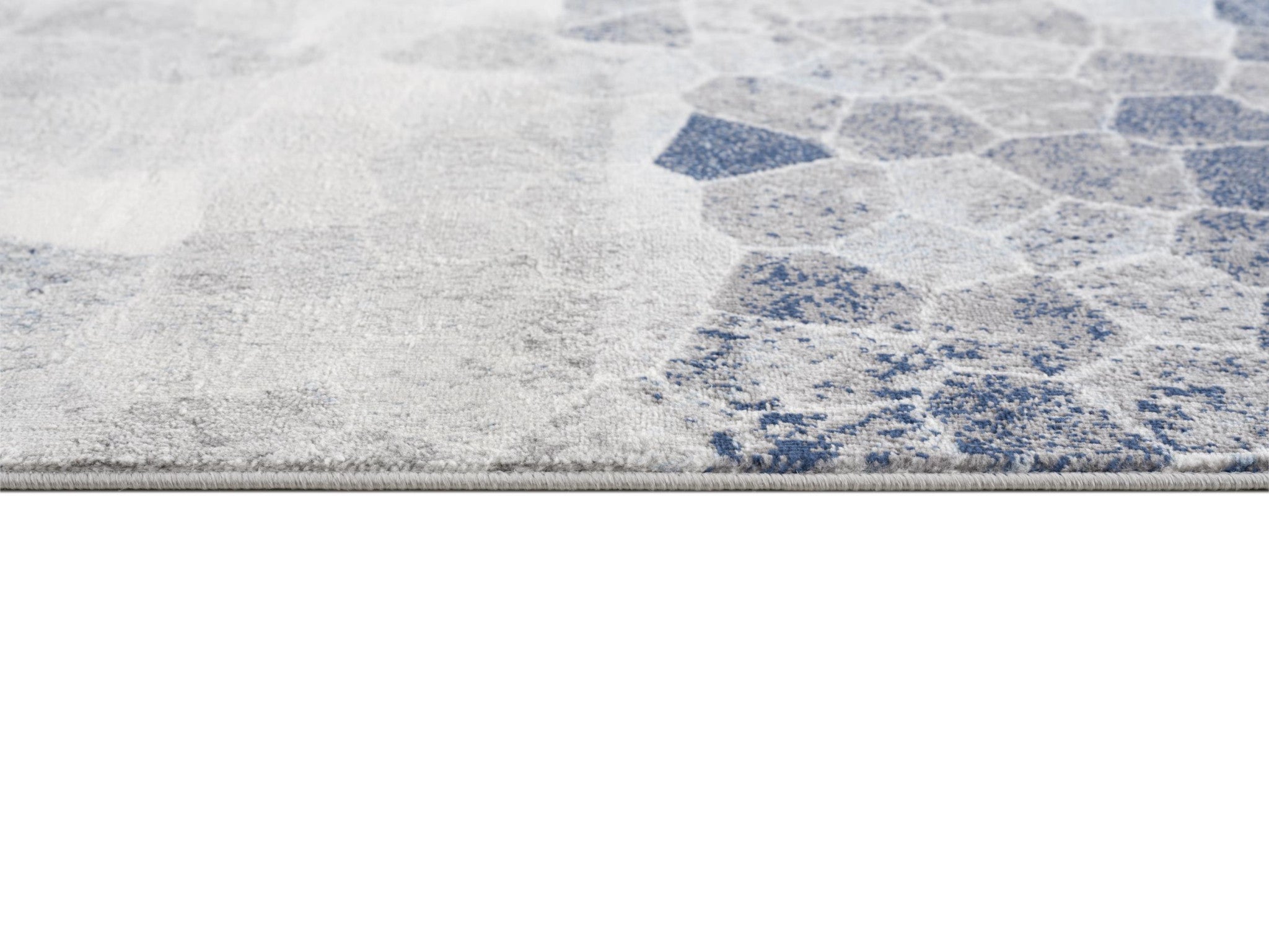 Stylish Navy Blue and Ivory Geometric Cobblestone Runner Rug for Luxurious Home Comfort