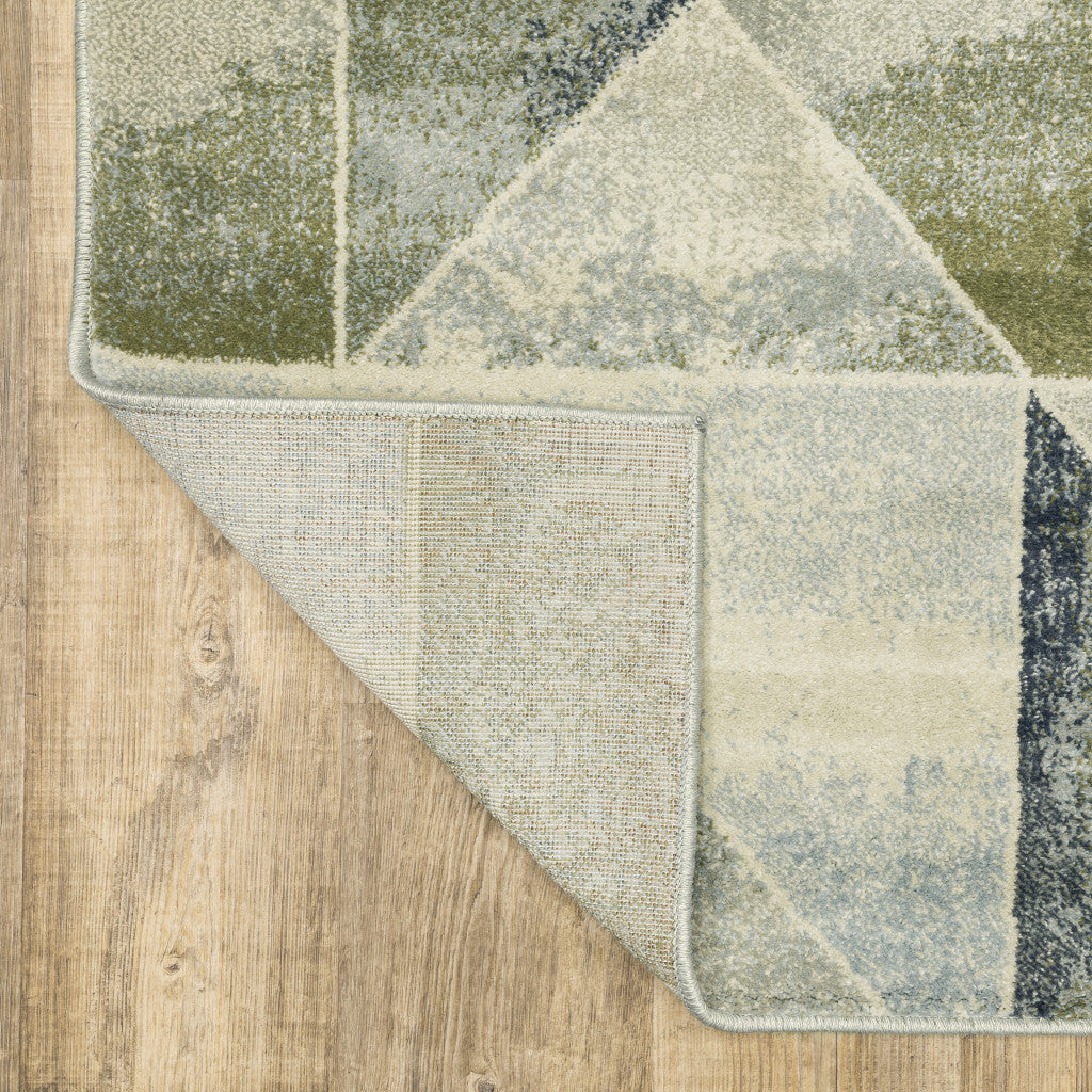 Stain-Resistant Geometric Power Loom Area Rug in Blue, Green, Grey, Gold, and Ivory for Any Room Interior Decor