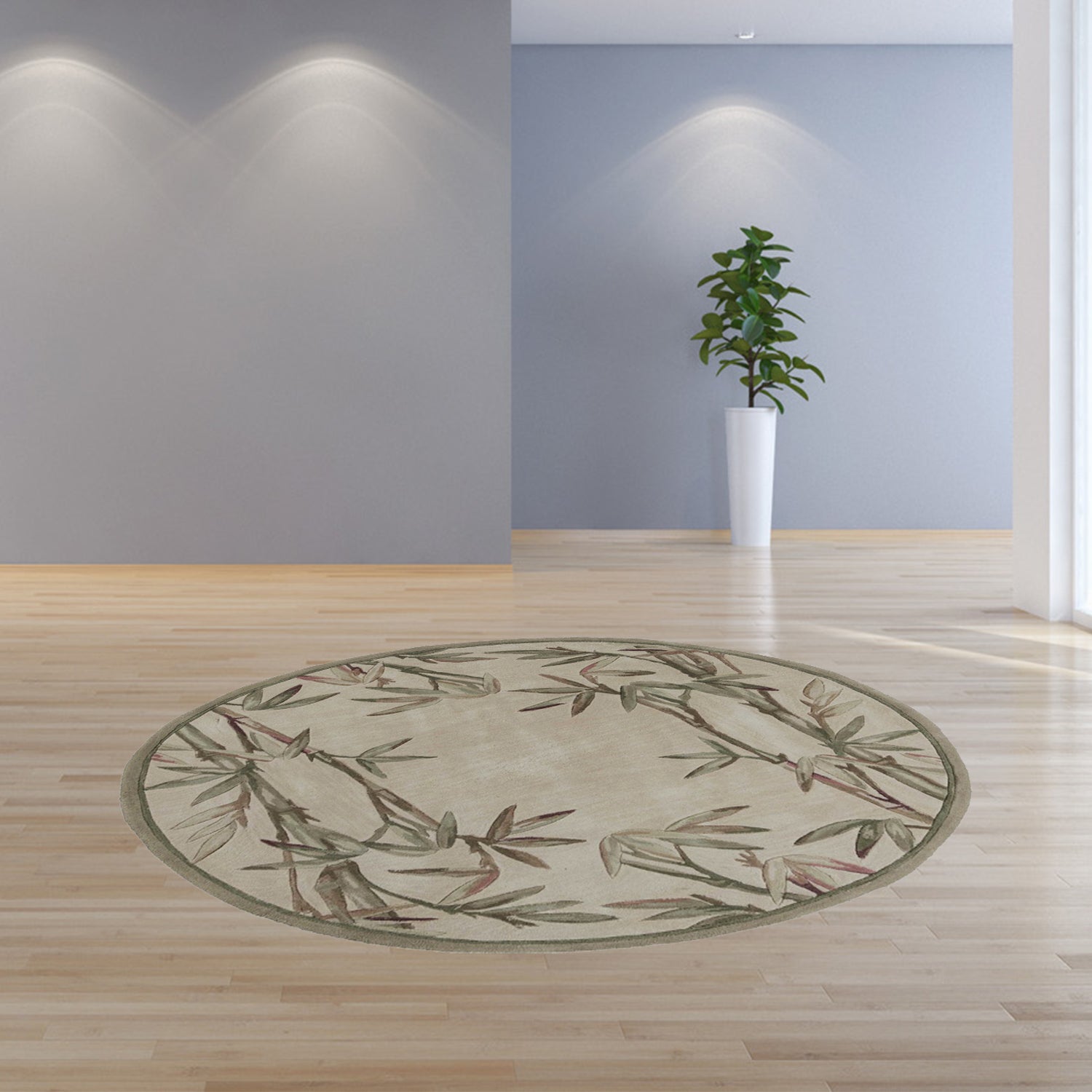 Exquisite Hand - Tufted Wool Area Rug with Floral Modern Design and Elegant Ivory Bamboo Border for Home Decor