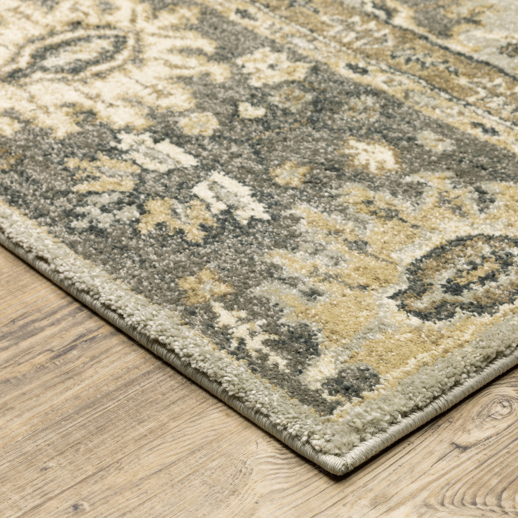 Stain-Resistant Elegant Oriental Runner Rug in Grey, Brown, Tan for Family Homes