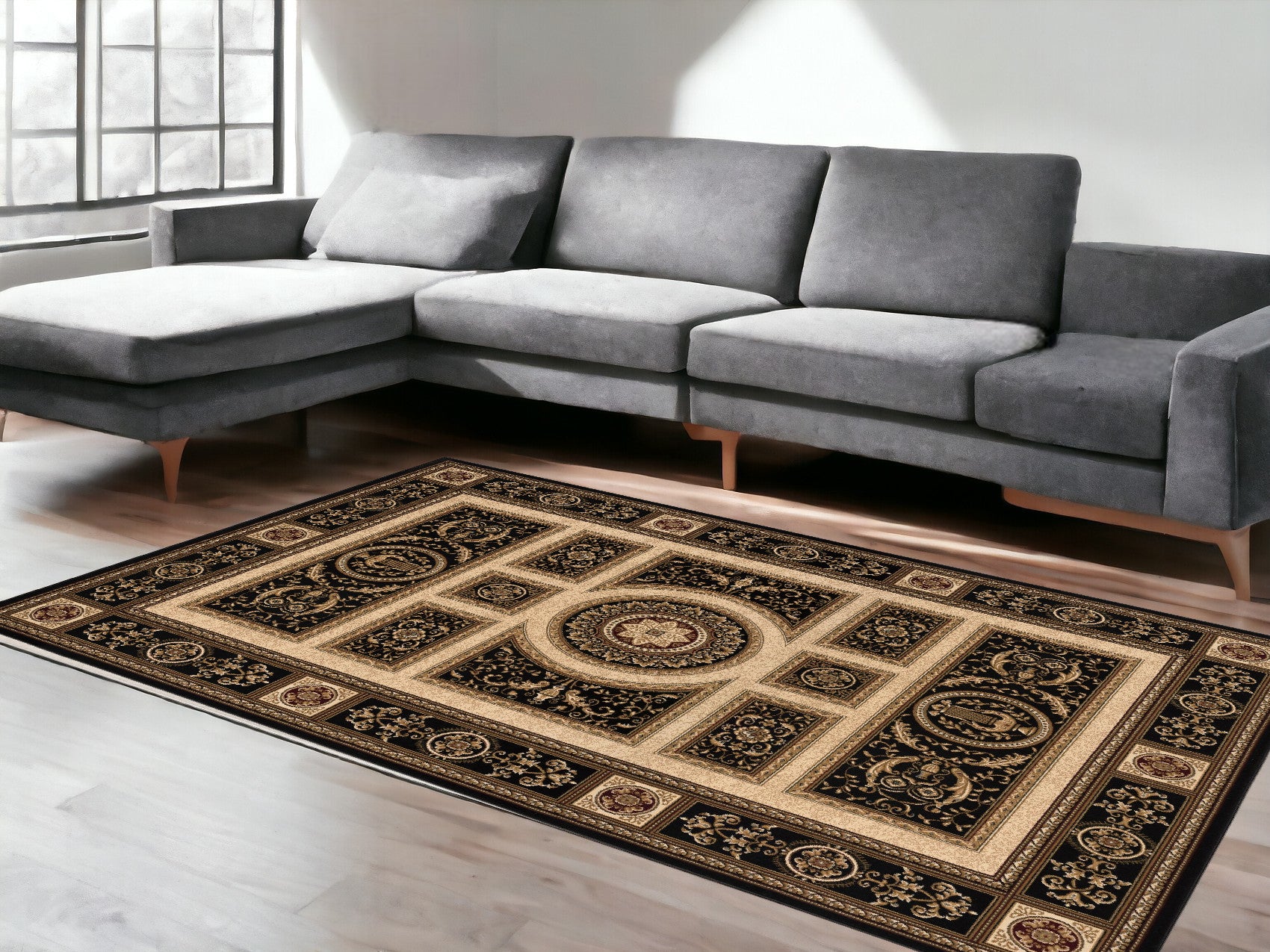 Stylish and Elegant Beige and Black Oriental Design Area Rug for Home Decoration to Enhance Your Living Space with Warmth and Sophistication