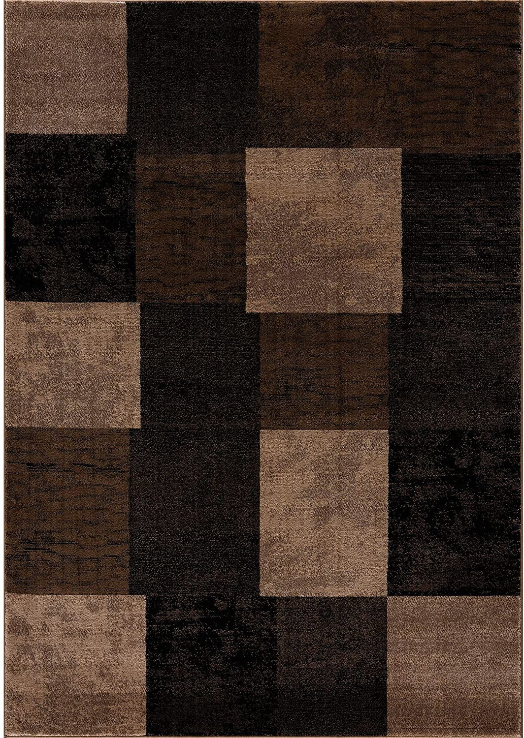 Stylish and Comfortable Elegant Brown Checkered Power Loom Runner Rug for Enhancing Your Home Decor