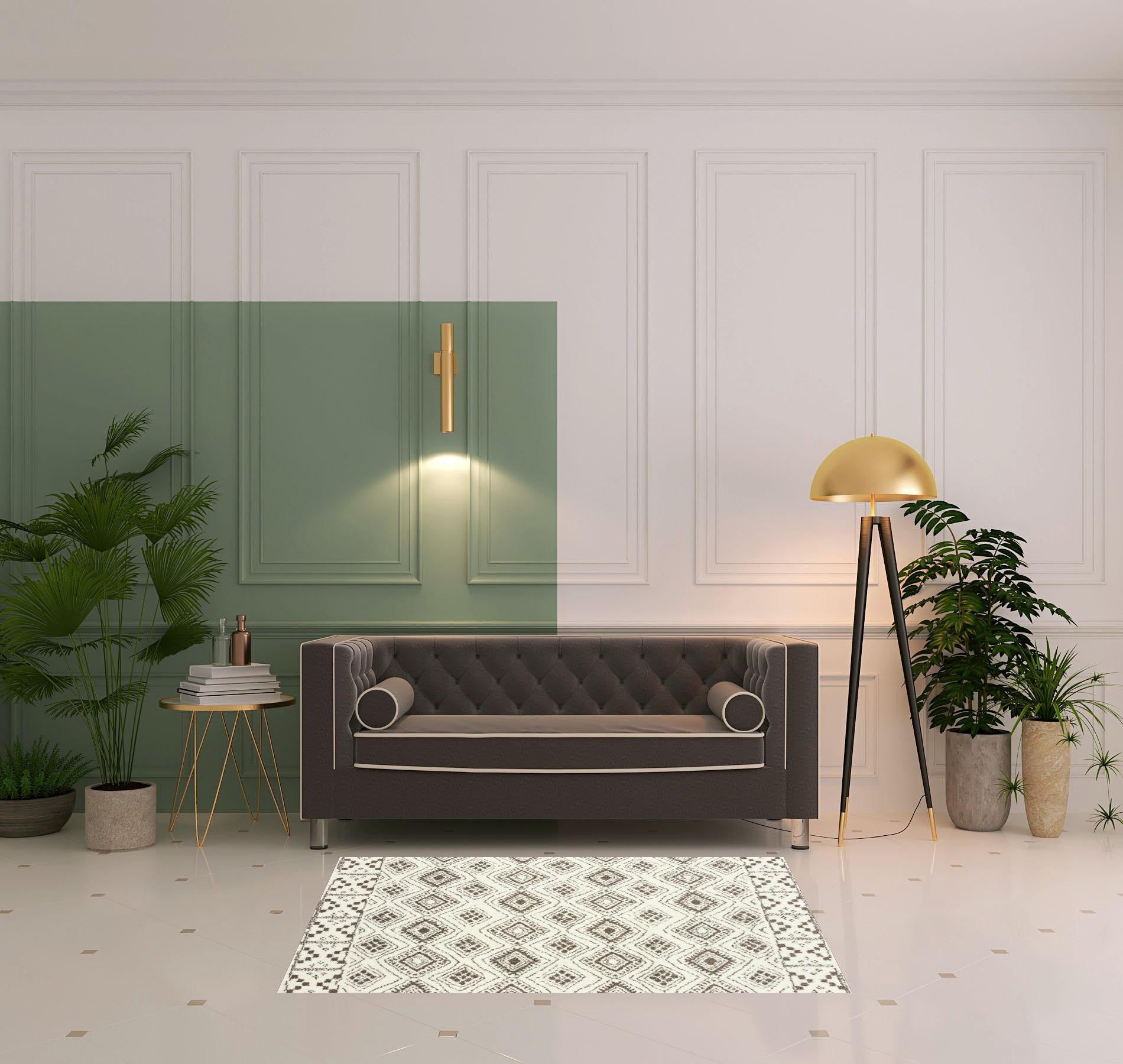 Exquisite Ivory and Brown Geometric Shag Area Runner Rug - Ideal for Homes with Stain Resistance and Soft Comfort