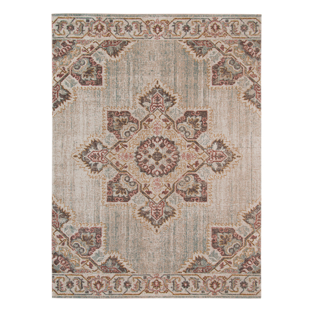 Stylish Stain-Resistant Power Loom Area Rug in Elegant Beige and Rust Medallion Design for Decorating Your Living Spaces