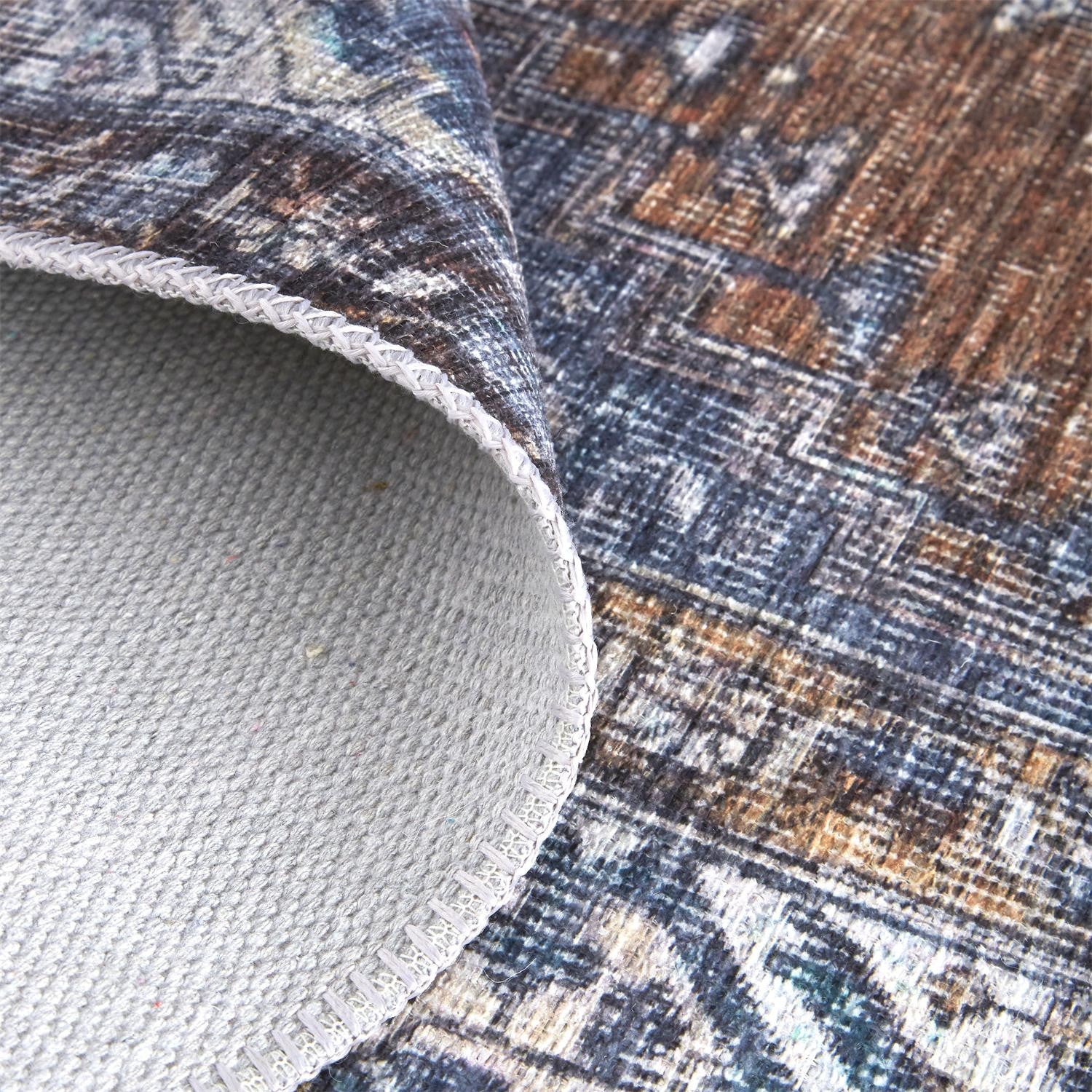 Exquisite Blue, Ivory, and Brown Floral Area Rug for Opulent Living Space Decoration