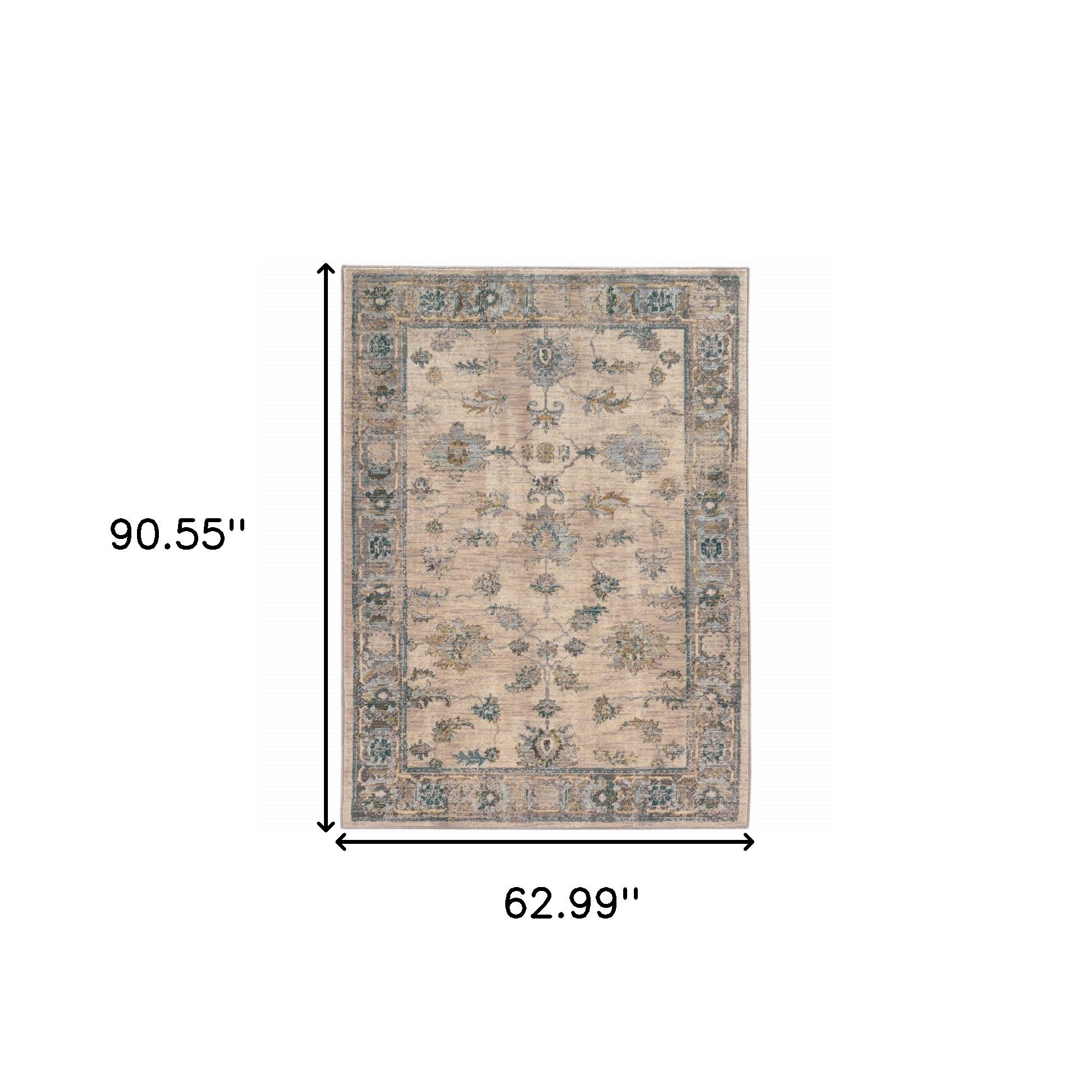 Stain-Resistant Elegant Ivory and Blue Oriental Runner Rug - Ideal for Kids & Pets