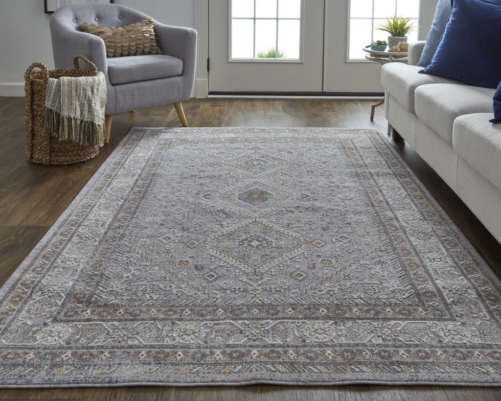Stain-Resistant Gray, Orange & Ivory Floral Power Loom Area Rug for Elegant Home Decor