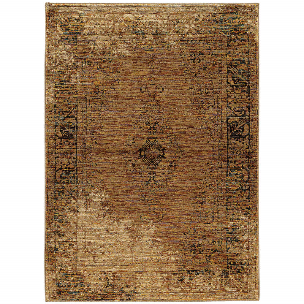 Stain-Resistant Elegant Brown Oriental Power Loom Area Rug for Comfortable Home Decor