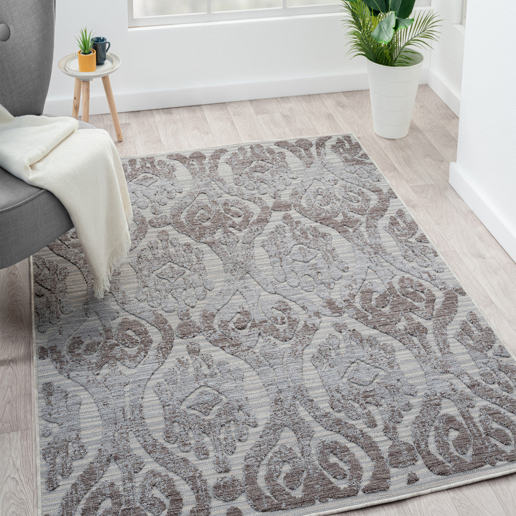 Exquisite and Stylish Blue and Gray Damask Patterned Outdoor and Indoor Area Rug – Ideal for Enhancing Any Living Space