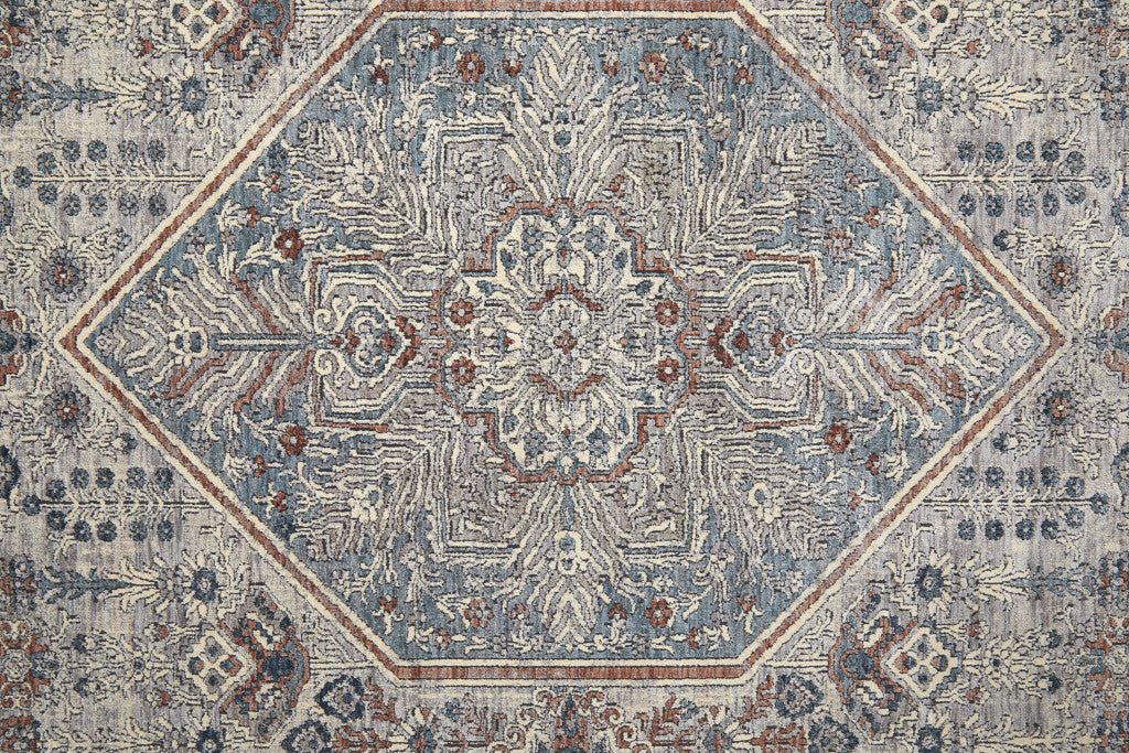Stain-Resistant Blue and Ivory Floral Power Loom Area Rug for Kids and Pets