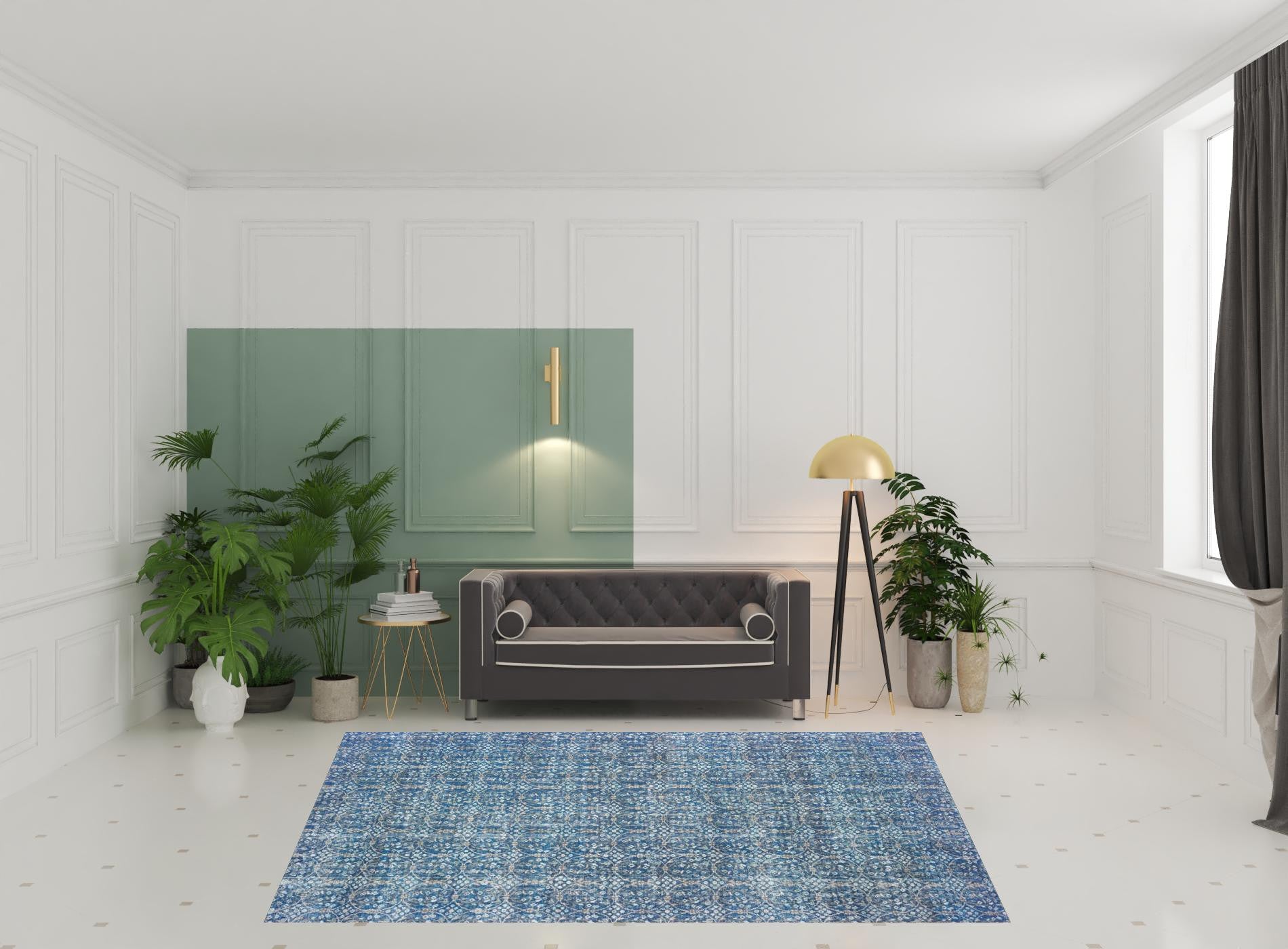 Stain-Resistant and Durable Blue & Brown Floral Power Loom Area Rug for Exquisite Home Decor