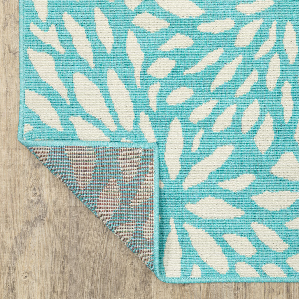 Stain-Resistant Blue and Ivory Floral Rug for Indoor & Outdoor Use