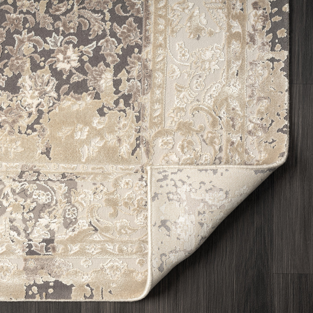 Exquisite Gray and Ivory Floral Machine - Made Viscose Area Rug for a Cozy and Elegant Touch in Any Room's Interior Decor