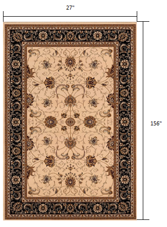 Stylish Black and Ivory Oriental Power Loom Runner Rug for Every Space